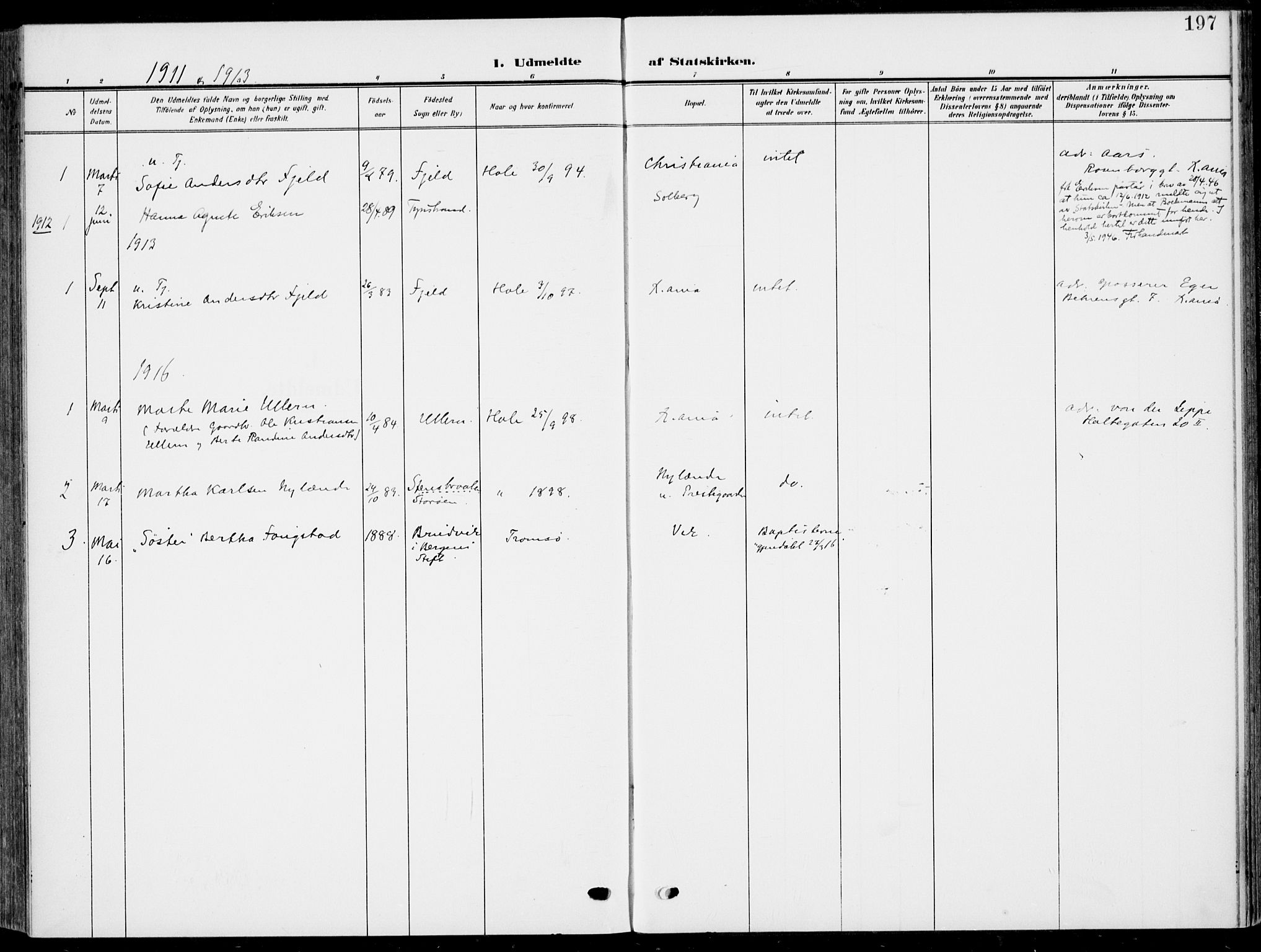 Hole kirkebøker, SAKO/A-228/F/Fa/L0010: Parish register (official) no. I 10, 1907-1917, p. 197