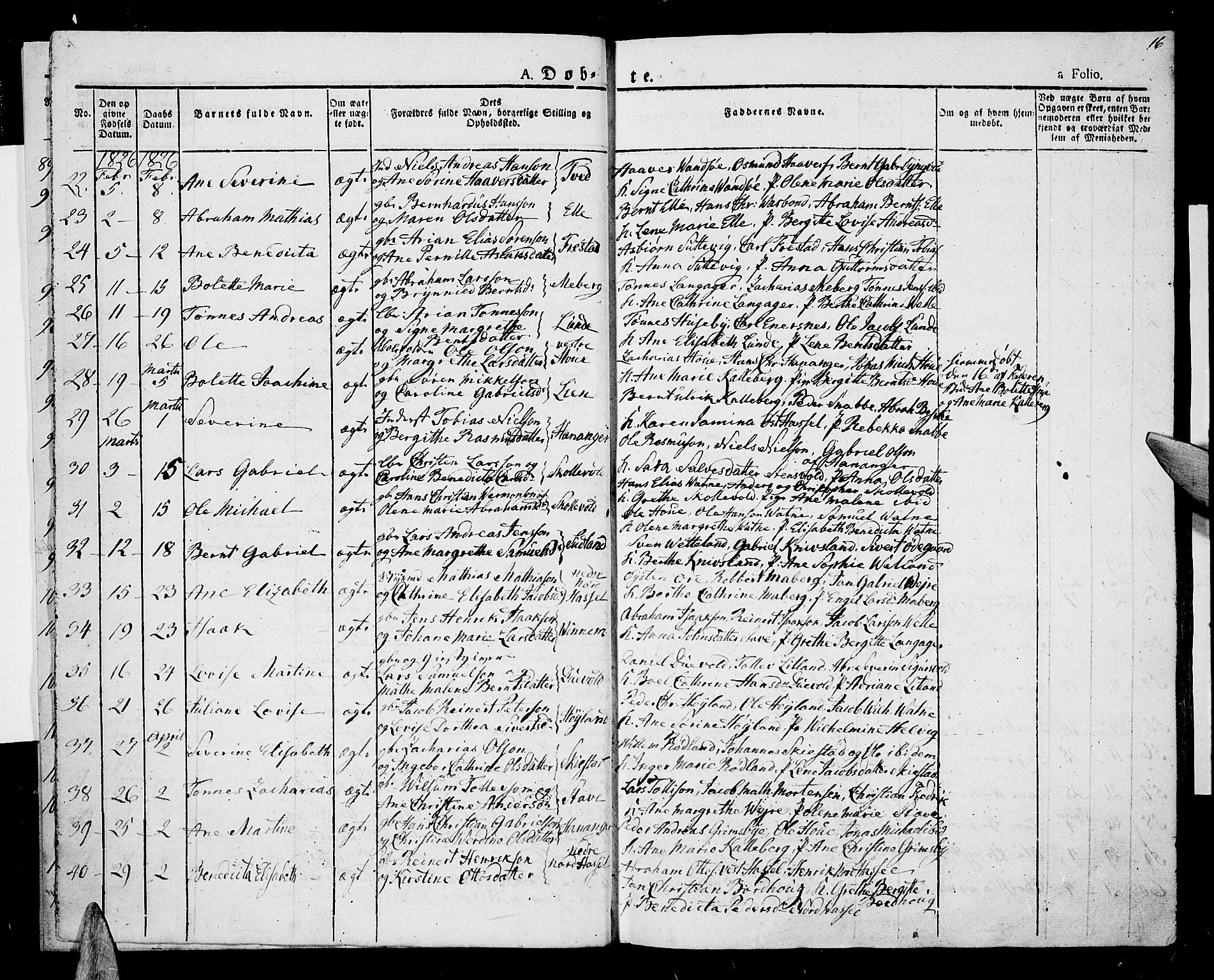 Lista sokneprestkontor, AV/SAK-1111-0027/F/Fa/L0008: Parish register (official) no. A 8, 1823-1835, p. 16