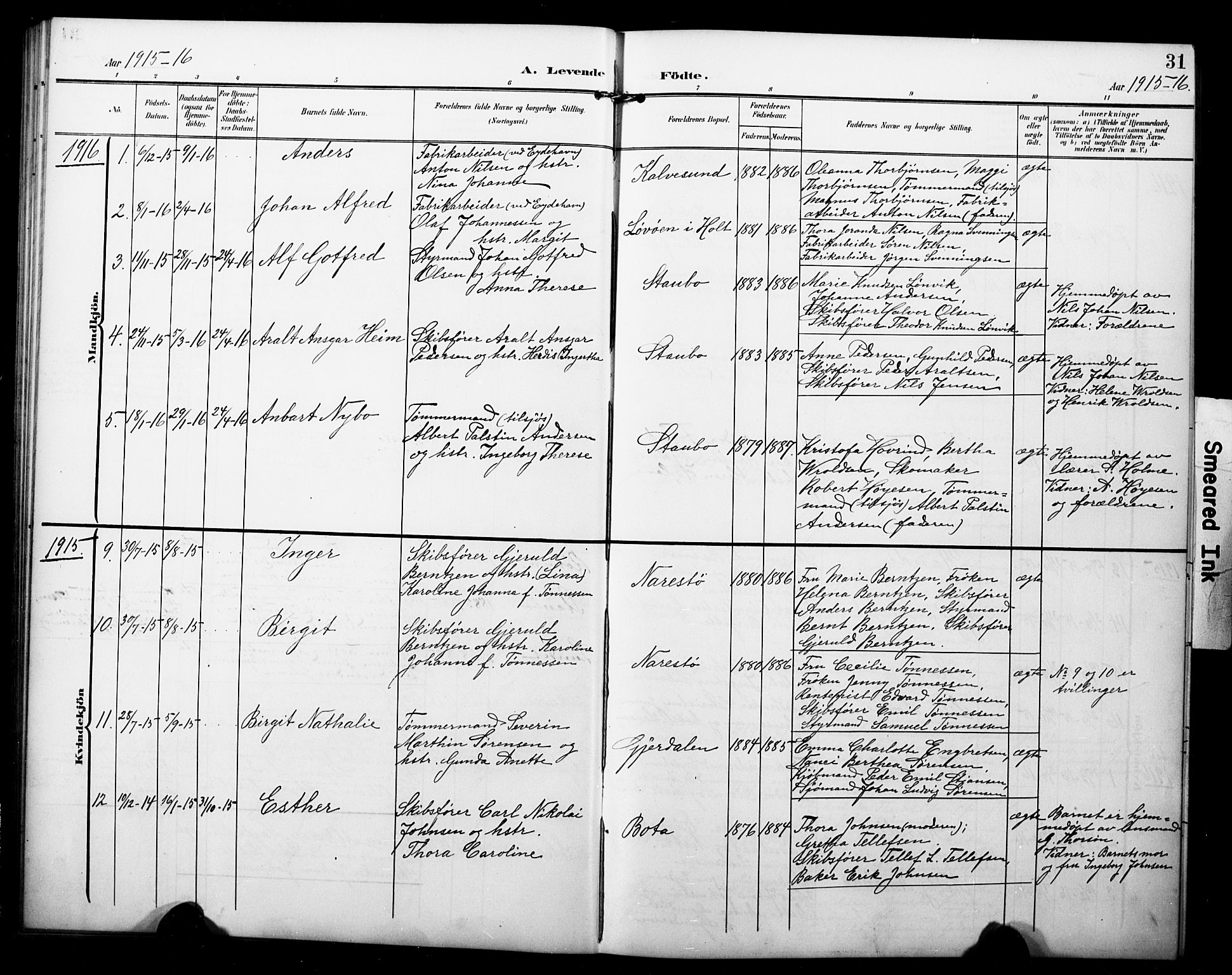 Dypvåg sokneprestkontor, AV/SAK-1111-0007/F/Fb/Fbb/L0005: Parish register (copy) no. B 5, 1905-1924, p. 31