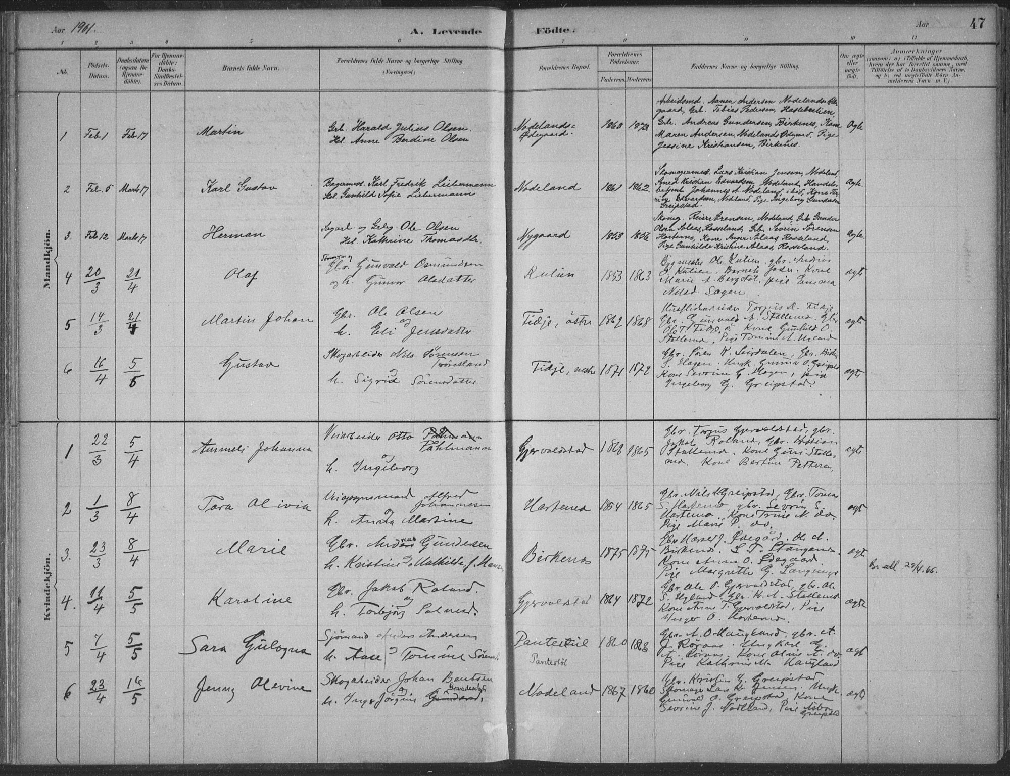 Søgne sokneprestkontor, AV/SAK-1111-0037/F/Fa/Faa/L0003: Parish register (official) no. A 3, 1883-1910, p. 47