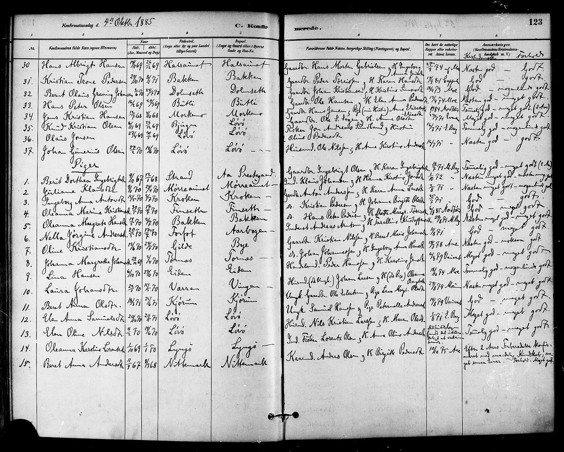 Ministerialprotokoller, klokkerbøker og fødselsregistre - Sør-Trøndelag, AV/SAT-A-1456/655/L0680: Parish register (official) no. 655A09, 1880-1894, p. 123