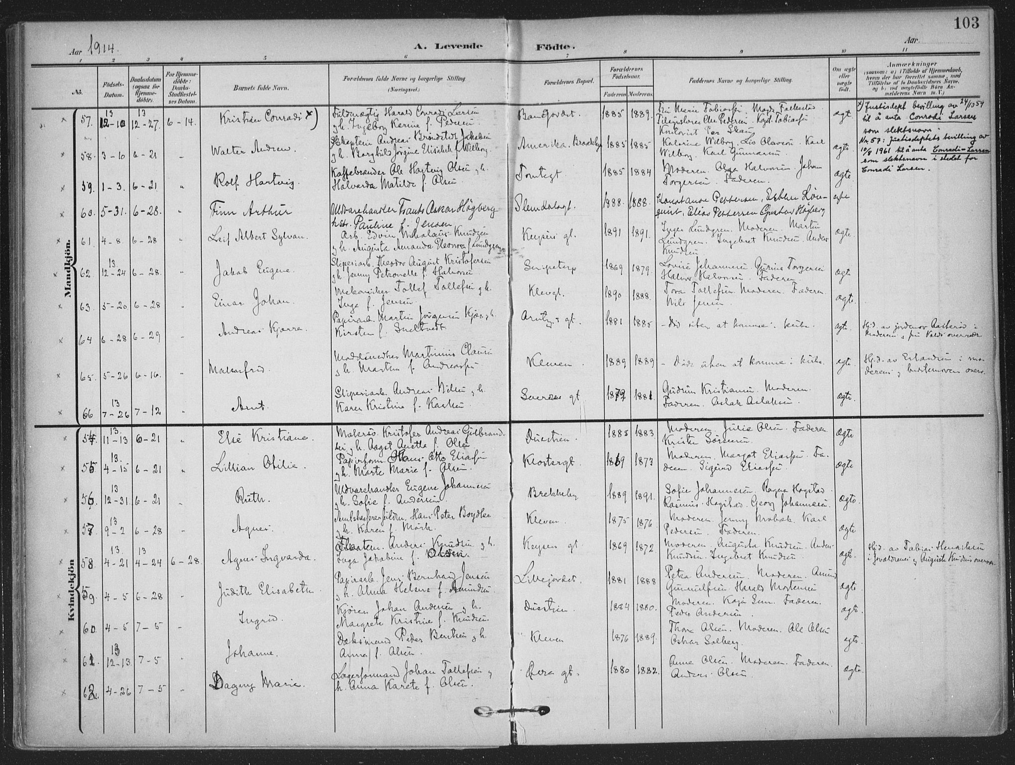 Skien kirkebøker, AV/SAKO-A-302/F/Fa/L0012: Parish register (official) no. 12, 1908-1914, p. 103