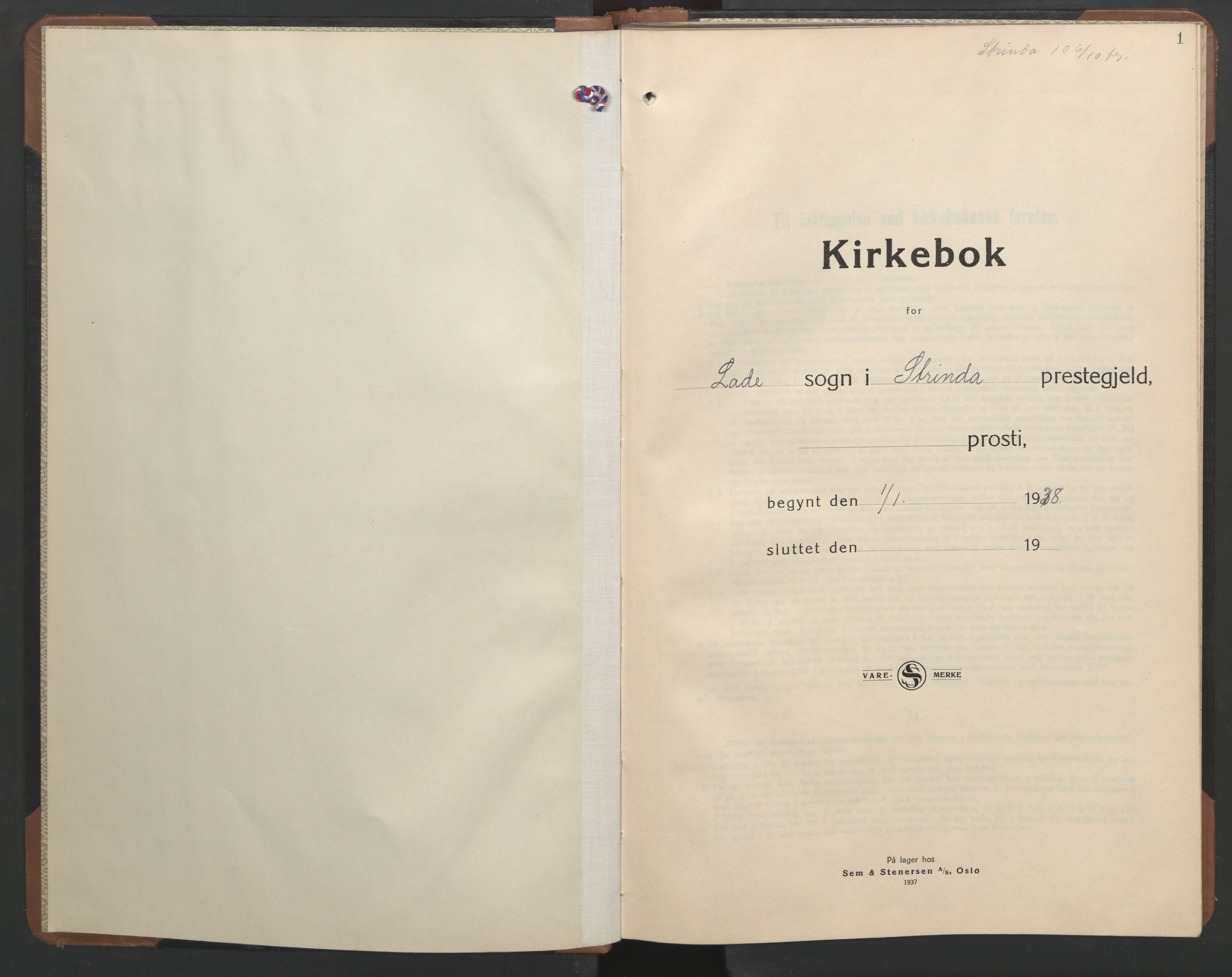 Ministerialprotokoller, klokkerbøker og fødselsregistre - Sør-Trøndelag, SAT/A-1456/606/L0315: Parish register (copy) no. 606C11, 1938-1947, p. 1