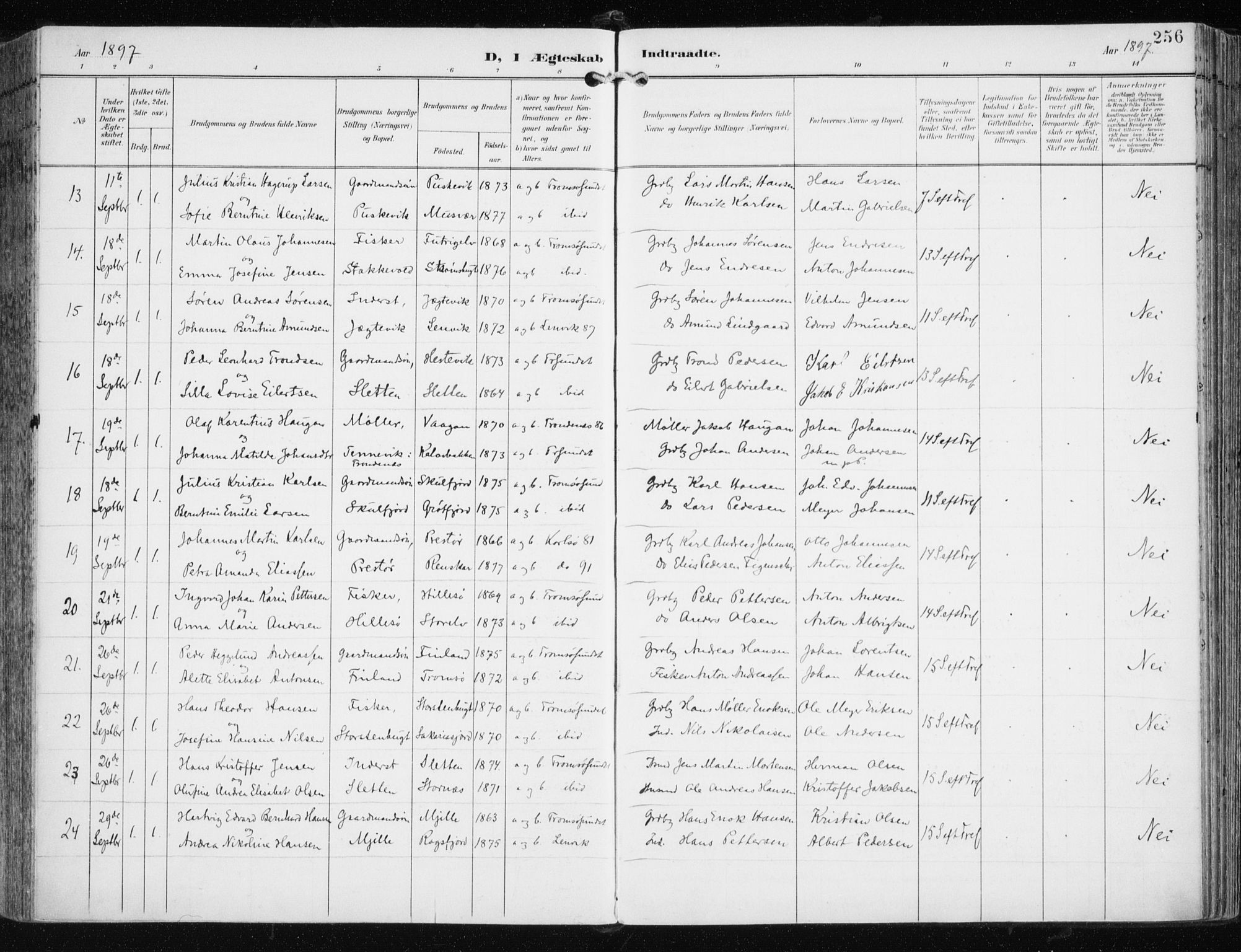 Tromsøysund sokneprestkontor, AV/SATØ-S-1304/G/Ga/L0006kirke: Parish register (official) no. 6, 1897-1906, p. 256