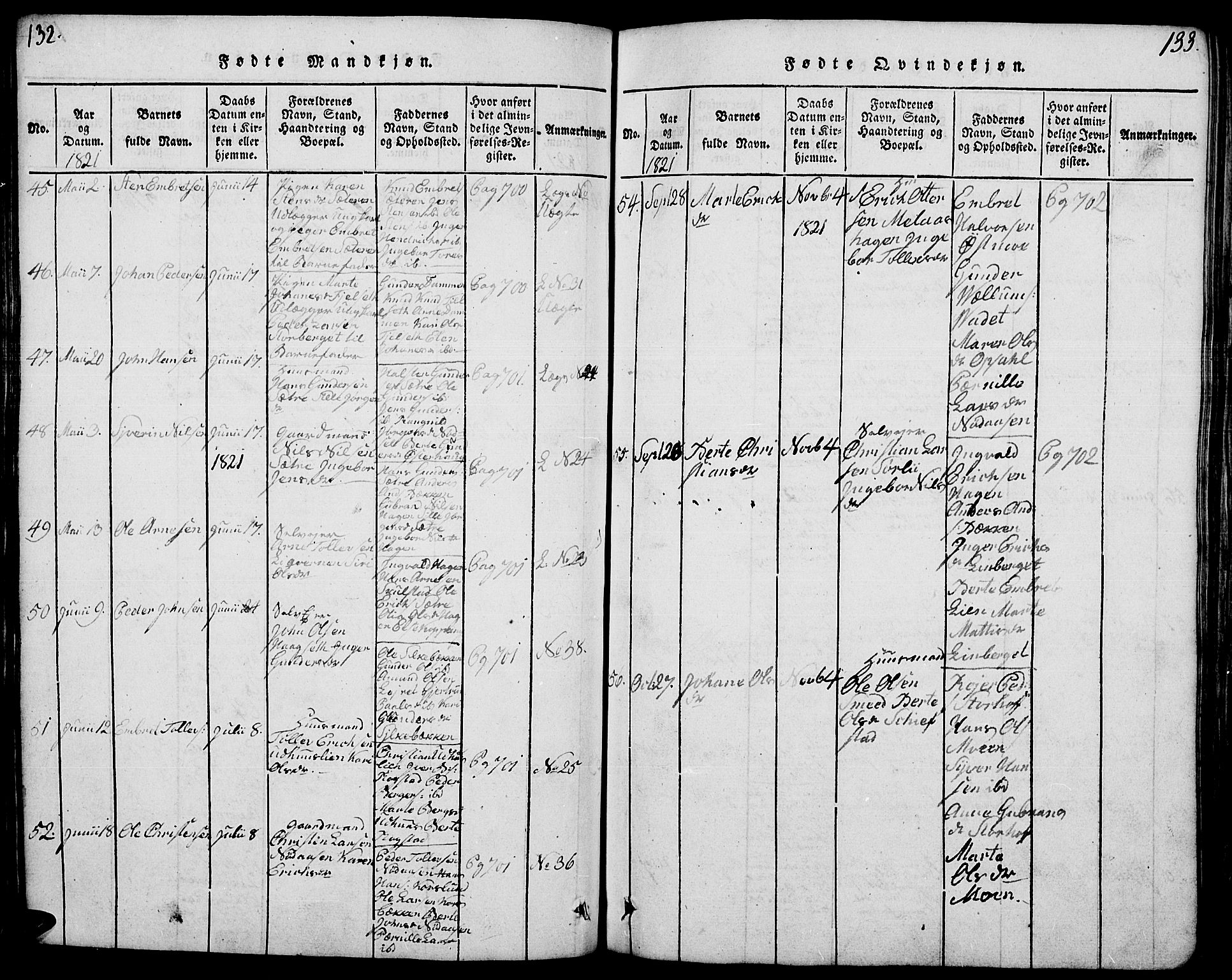 Elverum prestekontor, AV/SAH-PREST-044/H/Ha/Hab/L0001: Parish register (copy) no. 1, 1815-1829, p. 132-133