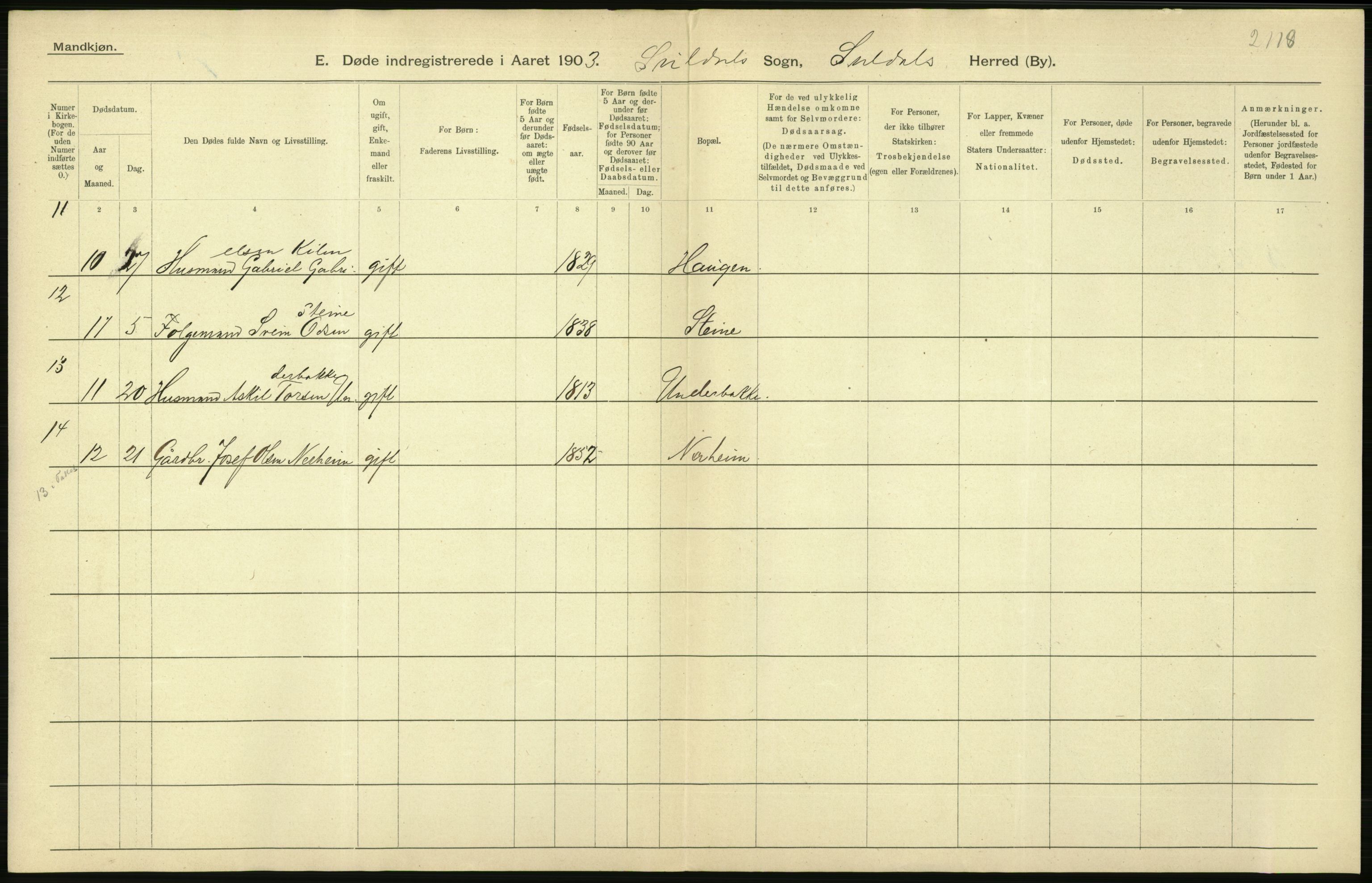 Statistisk sentralbyrå, Sosiodemografiske emner, Befolkning, AV/RA-S-2228/D/Df/Dfa/Dfaa/L0012: Stavanger amt: Fødte, gifte, døde, 1903, p. 656