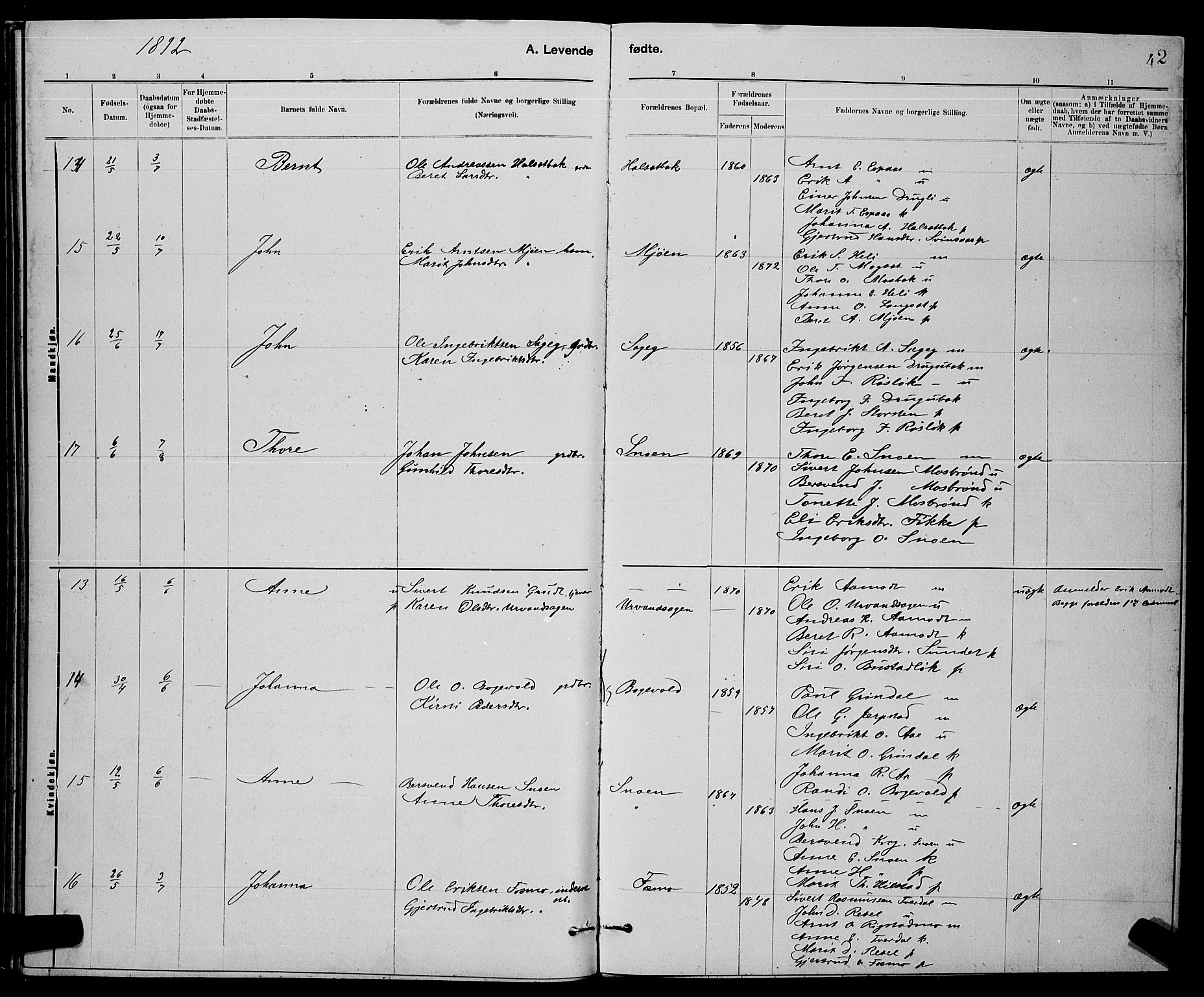 Ministerialprotokoller, klokkerbøker og fødselsregistre - Sør-Trøndelag, AV/SAT-A-1456/672/L0863: Parish register (copy) no. 672C02, 1888-1901, p. 42