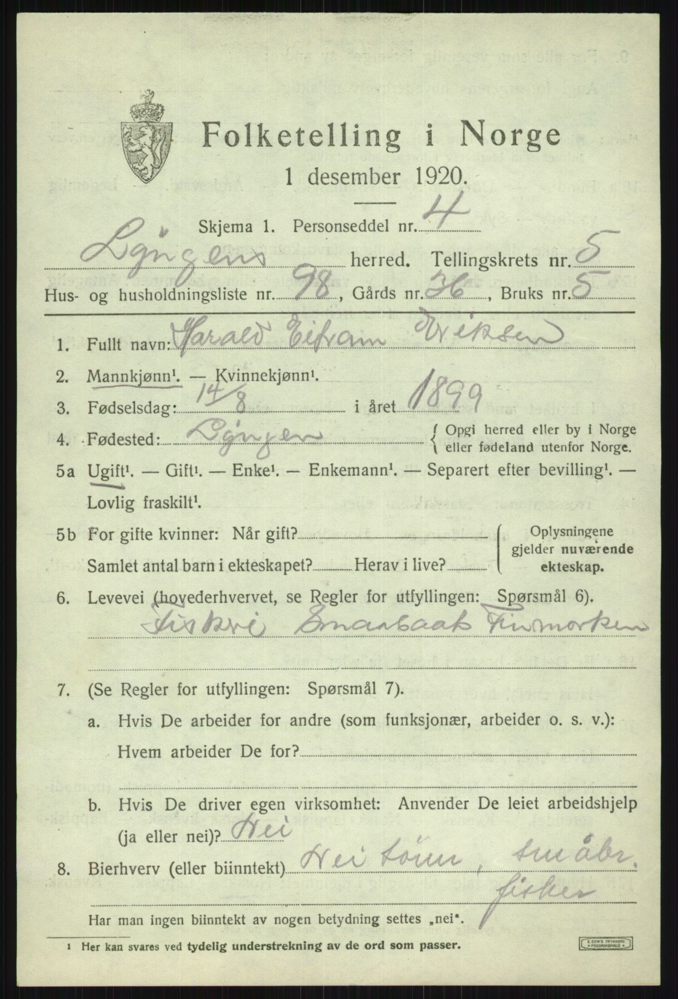 SATØ, 1920 census for Lyngen, 1920, p. 6578