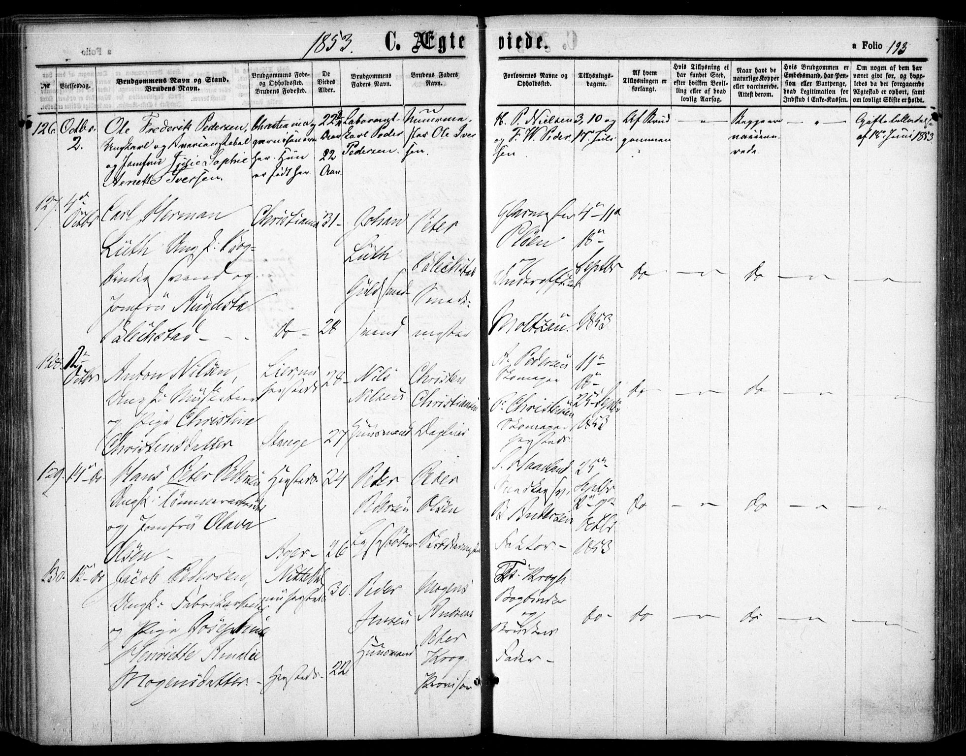 Oslo domkirke Kirkebøker, SAO/A-10752/F/Fa/L0020: Parish register (official) no. 20, 1848-1865, p. 193