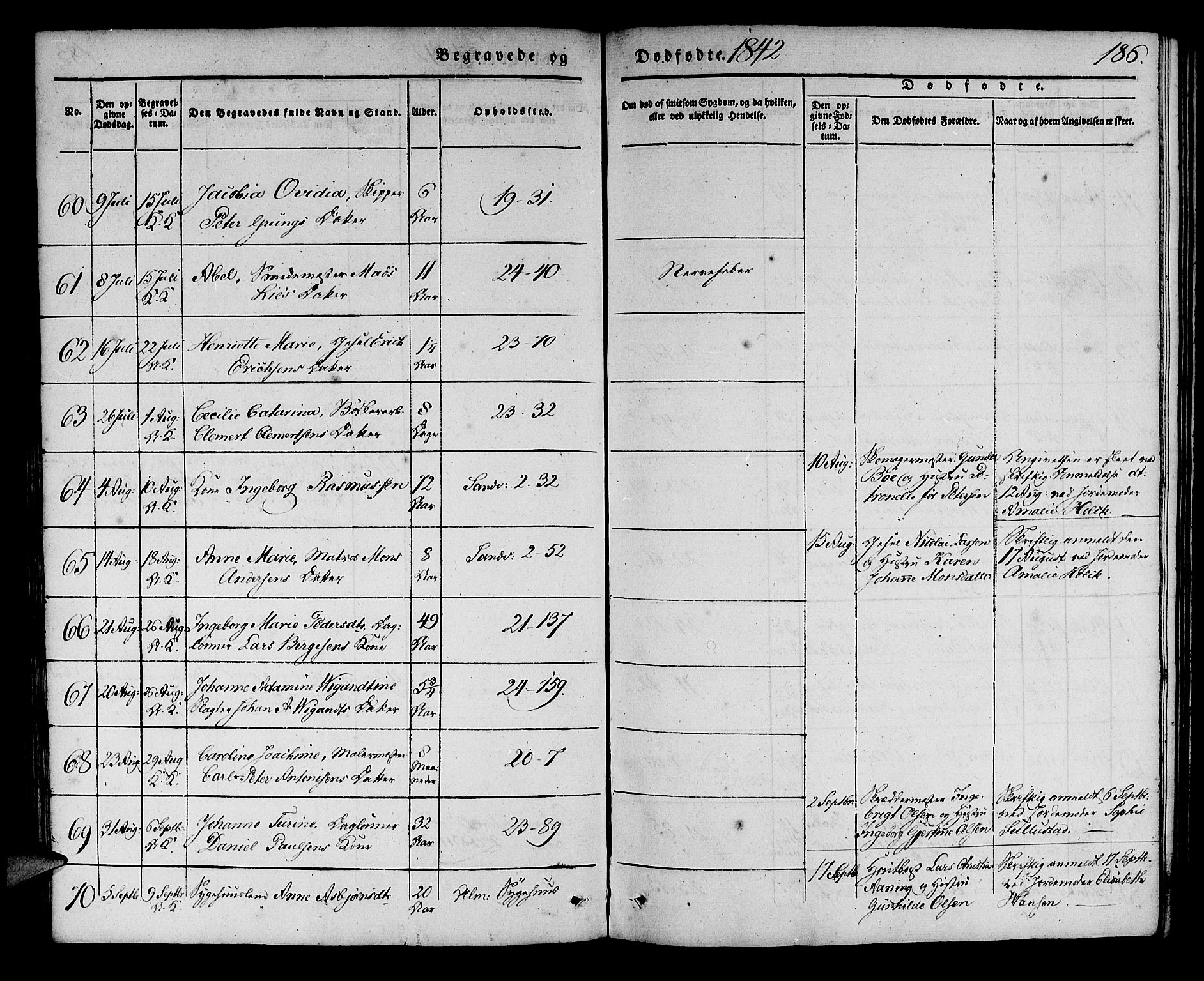 Korskirken sokneprestembete, AV/SAB-A-76101/H/Haa/L0043: Parish register (official) no. E 1, 1834-1848, p. 186