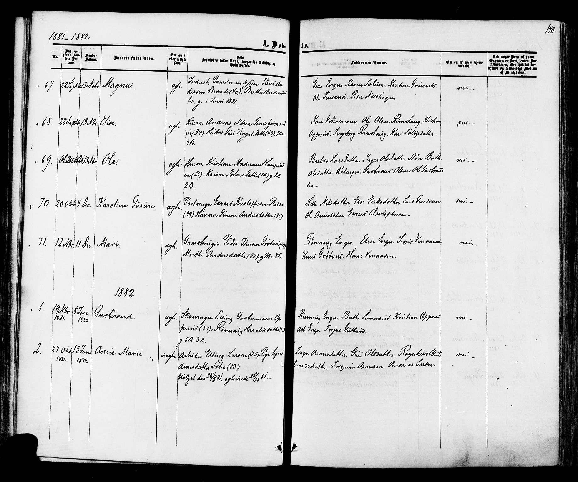 Ådal kirkebøker, SAKO/A-248/F/Fa/L0001: Parish register (official) no. I 1, 1857-1883, p. 140