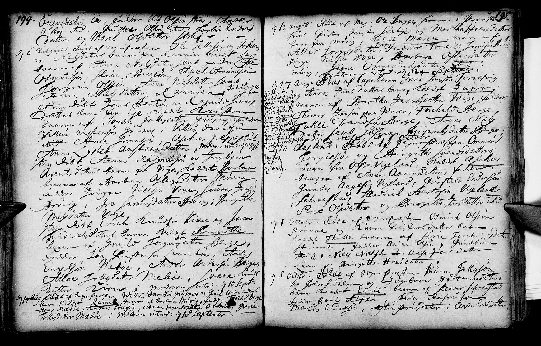 Oddernes sokneprestkontor, SAK/1111-0033/F/Fa/Faa/L0001: Parish register (official) no. A 1, 1692-1718, p. 194-195