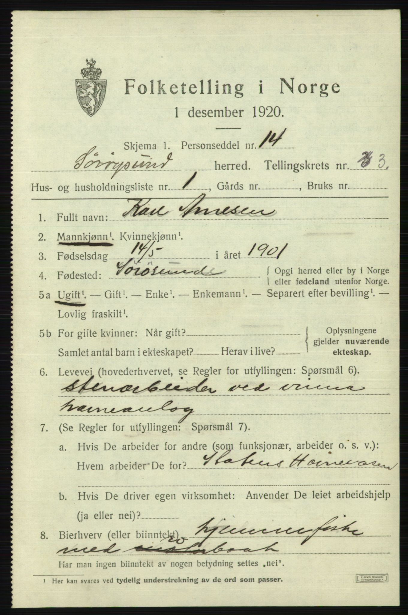 SATØ, 1920 census for Sørøysund rural district, 1920, p. 1126