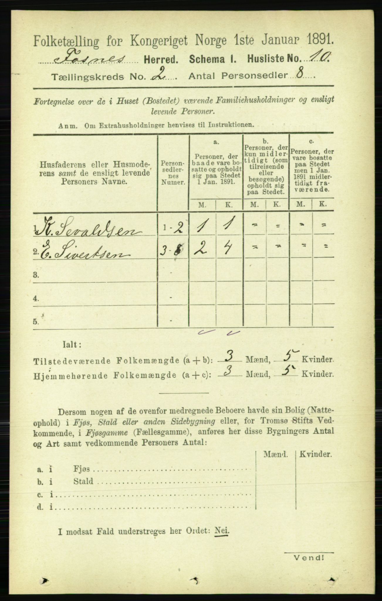 RA, 1891 census for 1748 Fosnes, 1891, p. 374