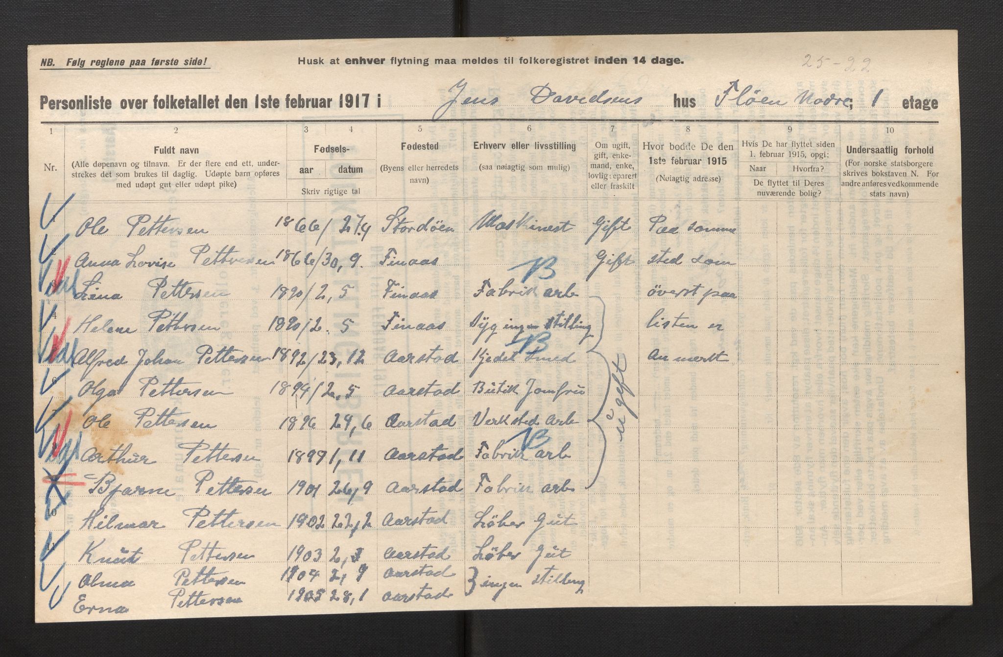 SAB, Municipal Census 1917 for Bergen, 1917, p. 54160