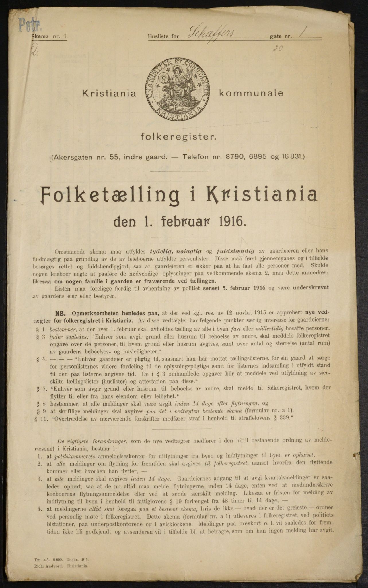 OBA, Municipal Census 1916 for Kristiania, 1916, p. 95220