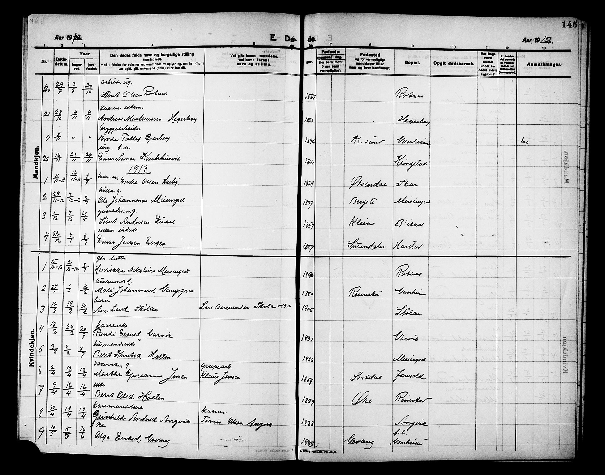 Ministerialprotokoller, klokkerbøker og fødselsregistre - Møre og Romsdal, AV/SAT-A-1454/586/L0993: Parish register (copy) no. 586C04, 1910-1918, p. 146