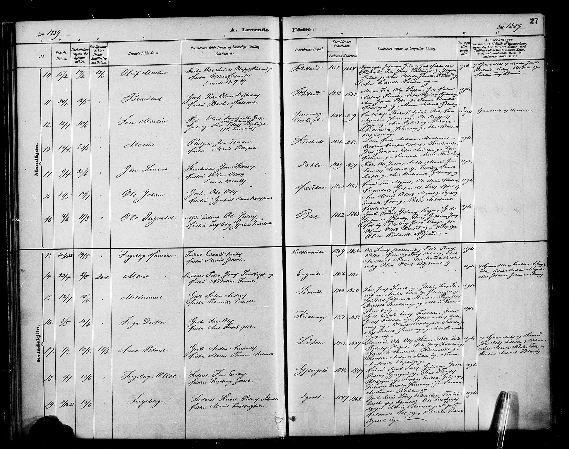 Ministerialprotokoller, klokkerbøker og fødselsregistre - Møre og Romsdal, AV/SAT-A-1454/569/L0819: Parish register (official) no. 569A05, 1885-1899, p. 27