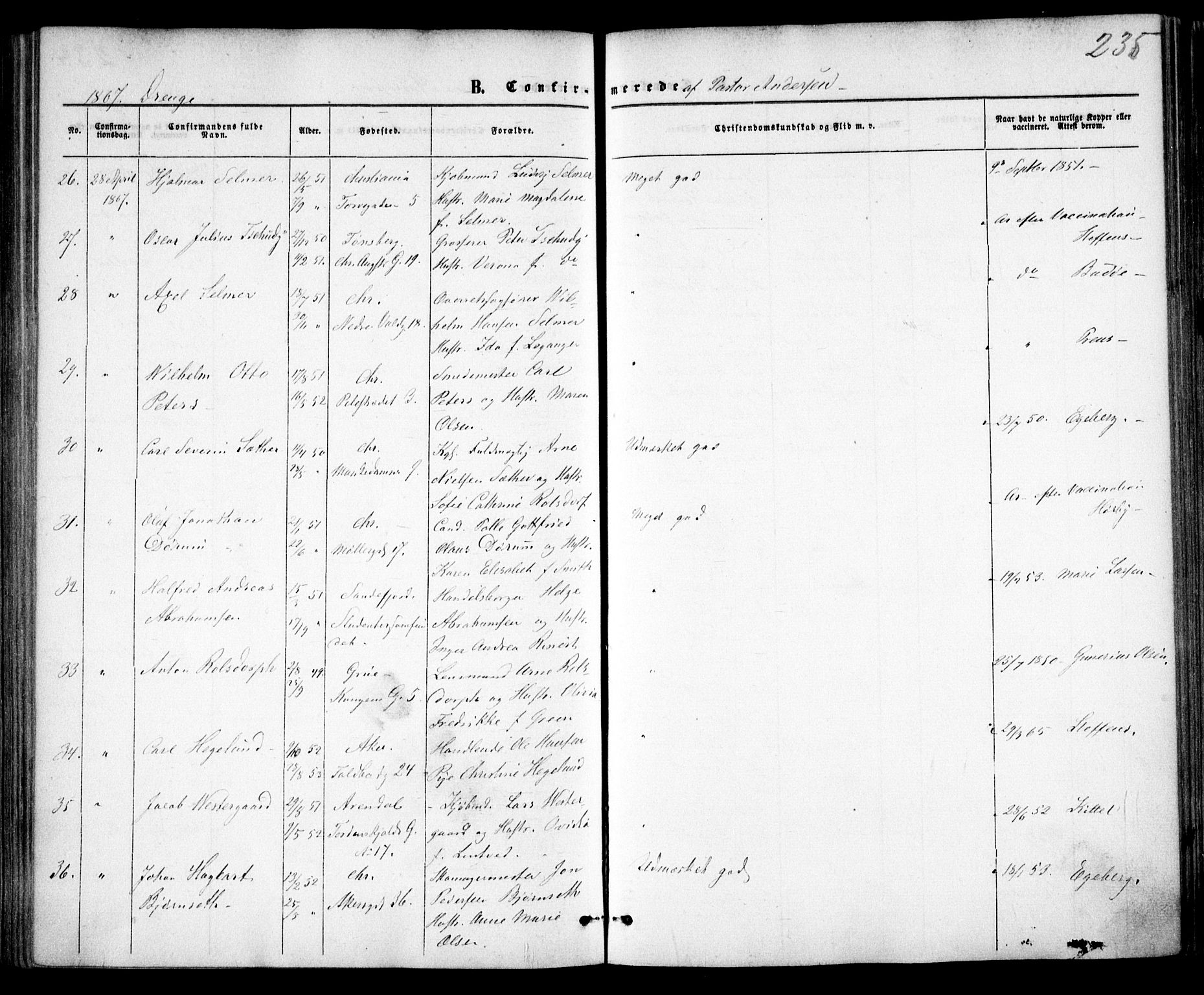 Trefoldighet prestekontor Kirkebøker, SAO/A-10882/F/Fb/L0001: Parish register (official) no. II 1, 1858-1871, p. 235