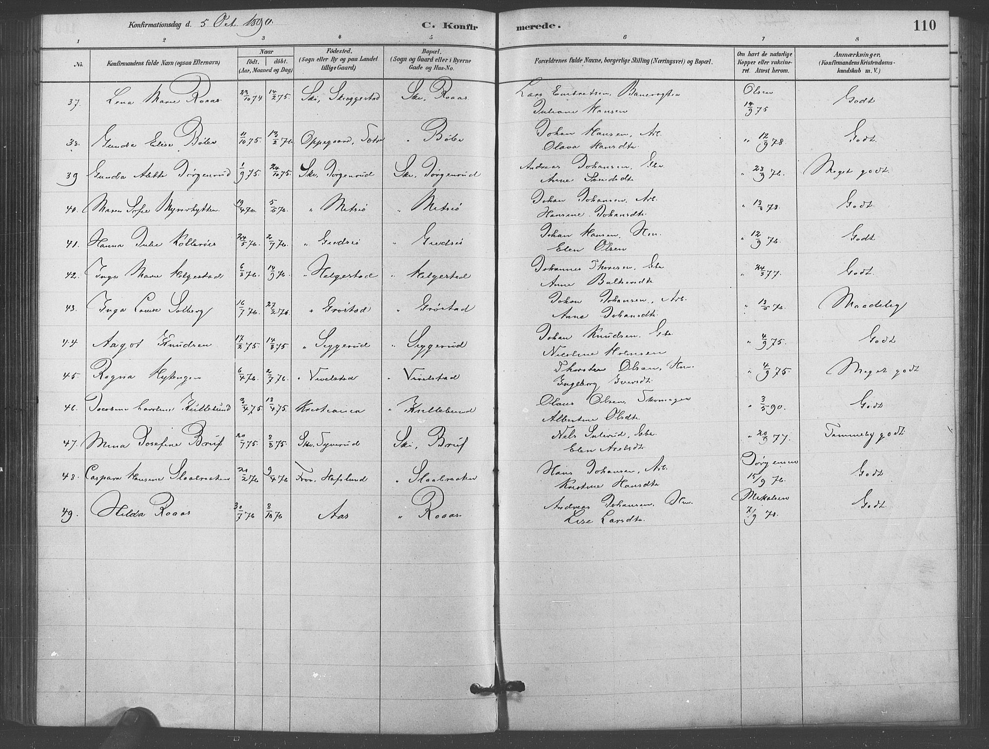 Kråkstad prestekontor Kirkebøker, AV/SAO-A-10125a/F/Fb/L0001: Parish register (official) no. II 1, 1880-1892, p. 110