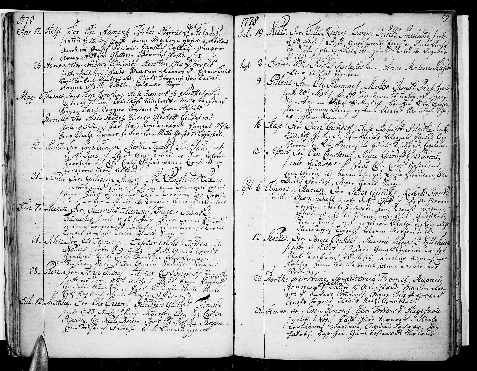 Sør-Audnedal sokneprestkontor, AV/SAK-1111-0039/F/Fa/Fab/L0002: Parish register (official) no. A 2 /1, 1766-1815, p. 29