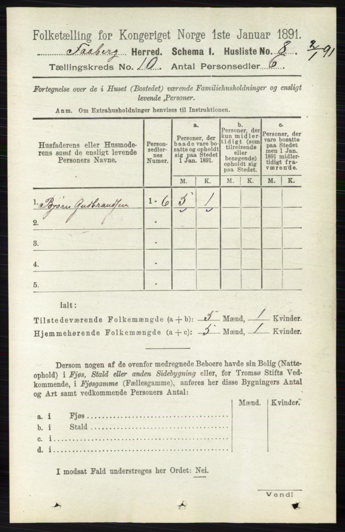 RA, 1891 census for 0524 Fåberg, 1891, p. 4046