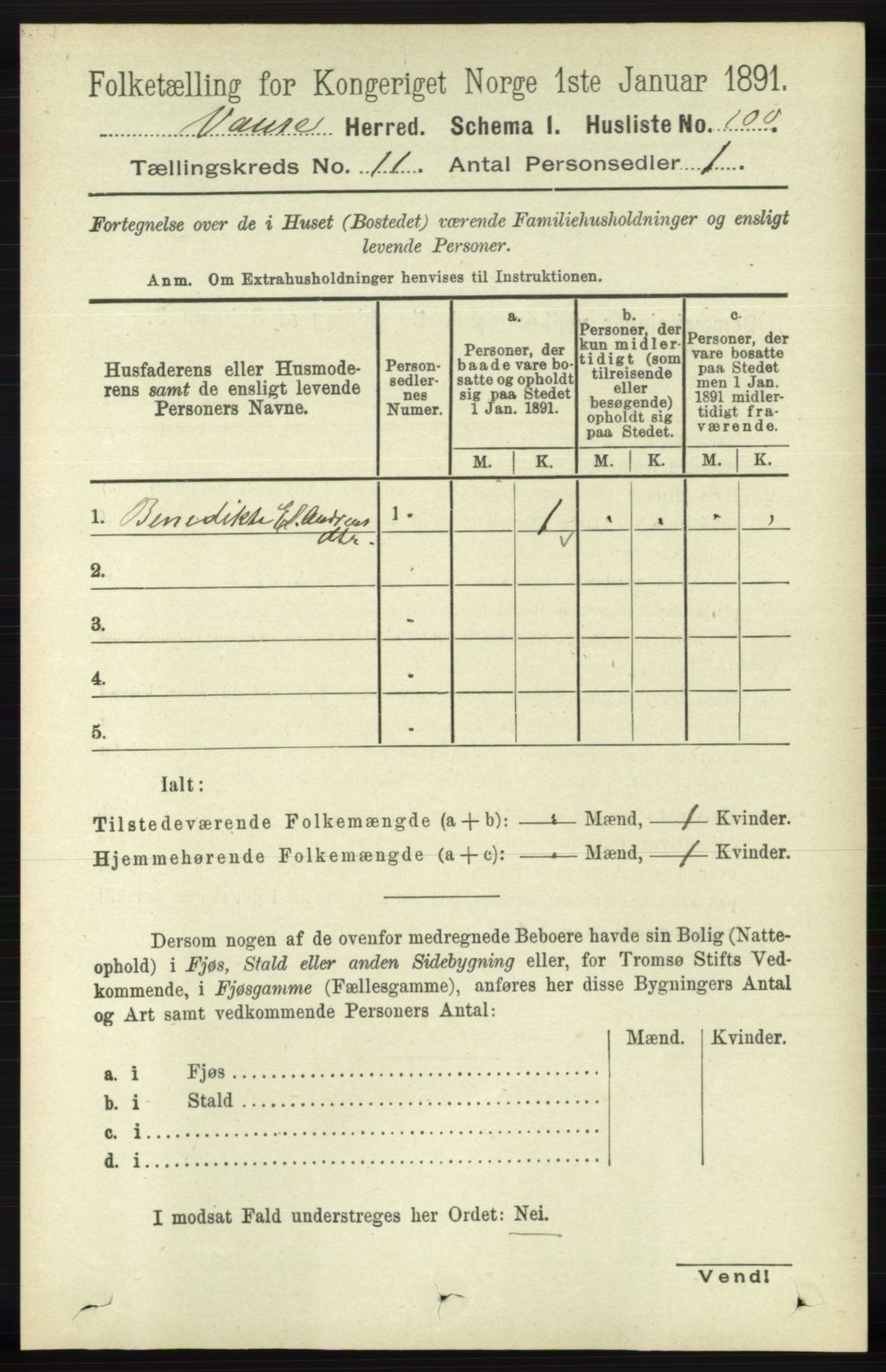 RA, 1891 census for 1041 Vanse, 1891, p. 6178