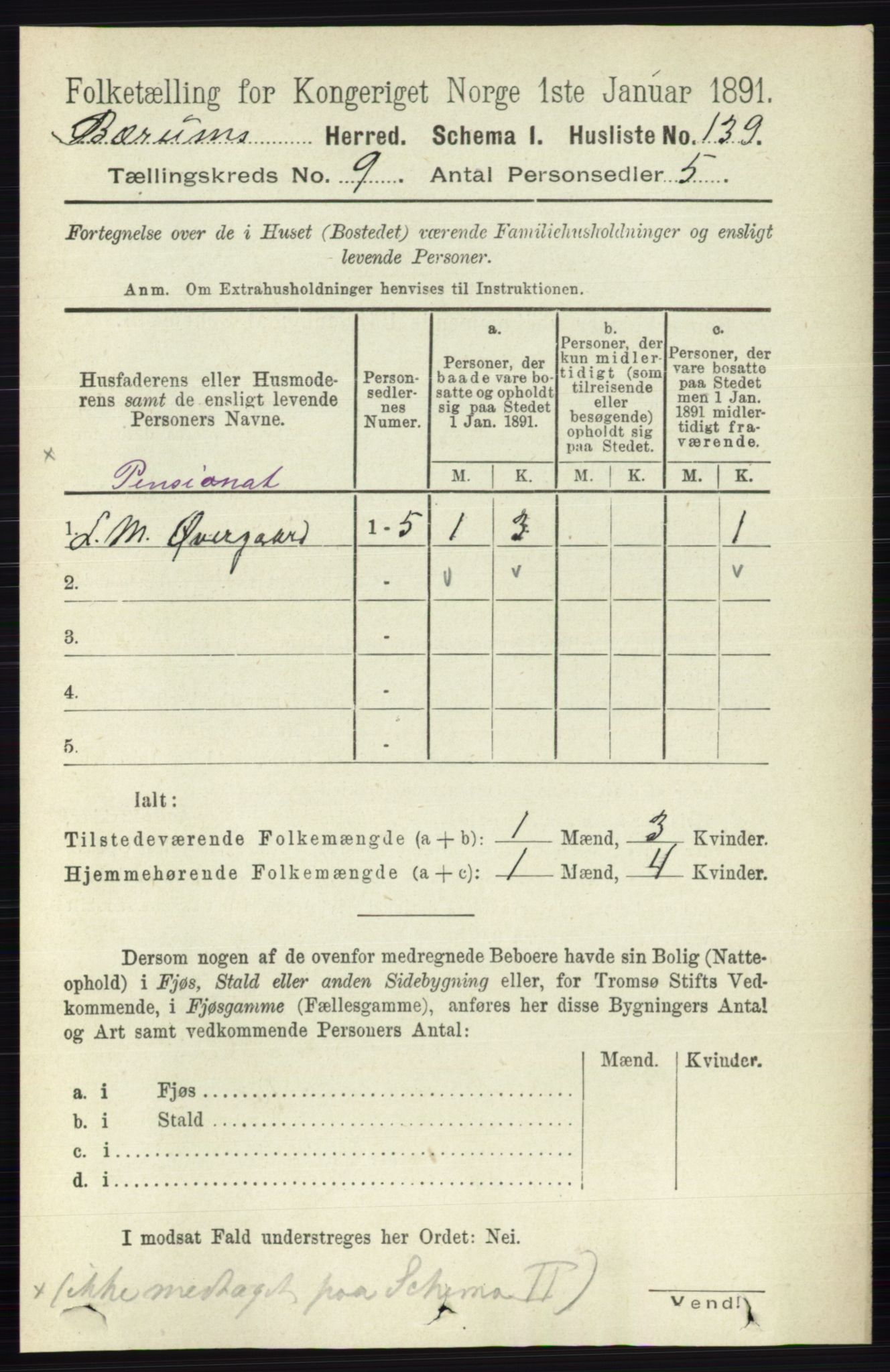 RA, 1891 census for 0219 Bærum, 1891, p. 5126