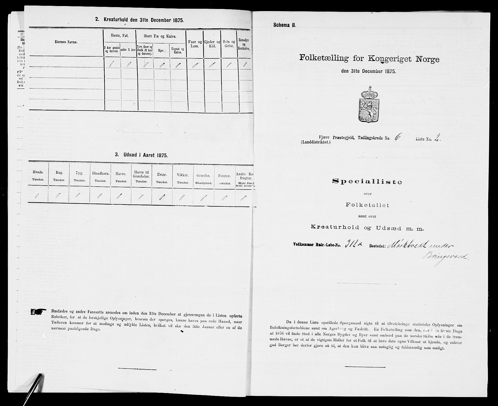 SAK, 1875 census for 0923L Fjære/Fjære, 1875, p. 1392