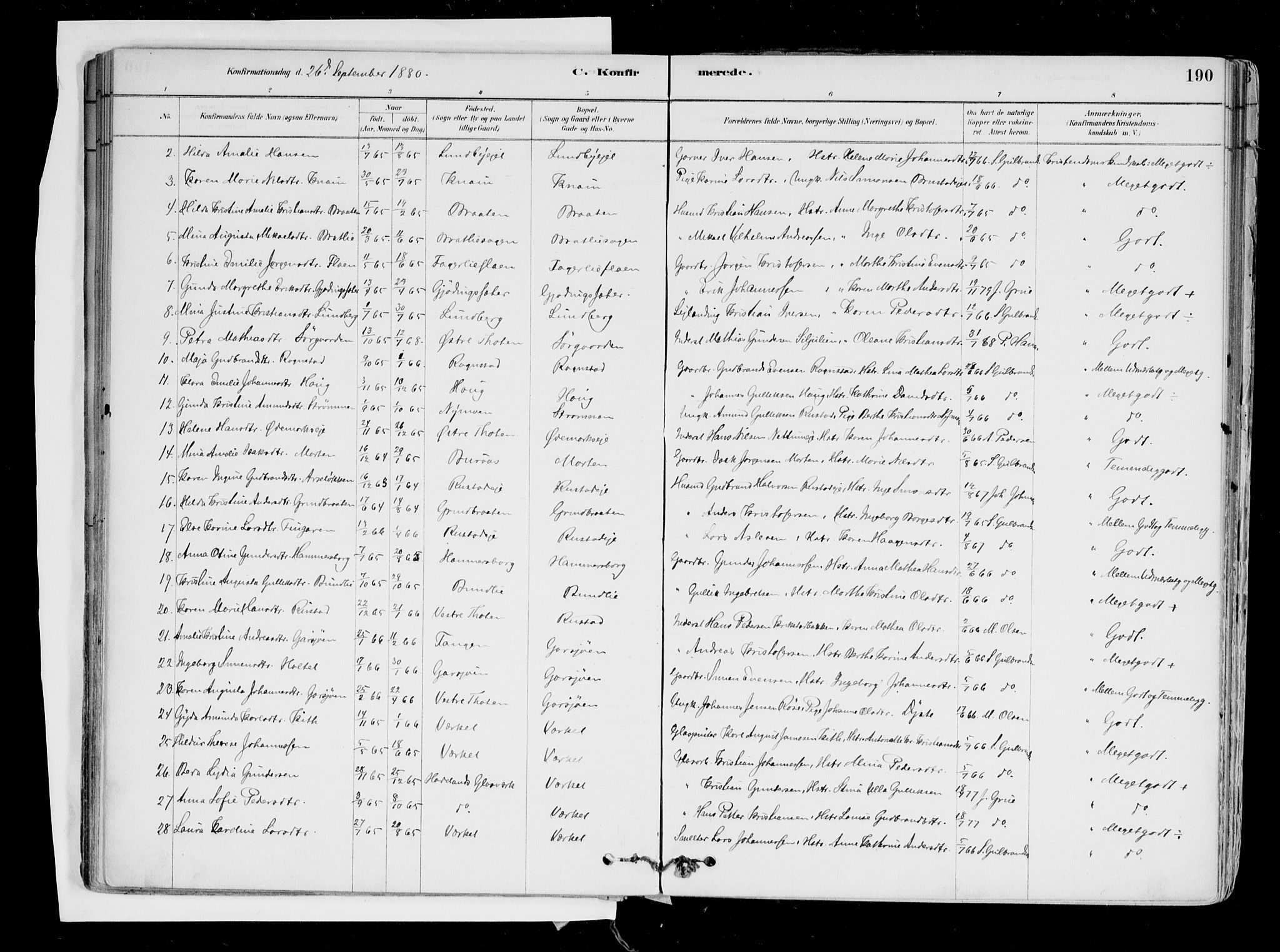 Hurdal prestekontor Kirkebøker, AV/SAO-A-10889/F/Fa/L0007: Parish register (official) no. I 7, 1878-1906, p. 190