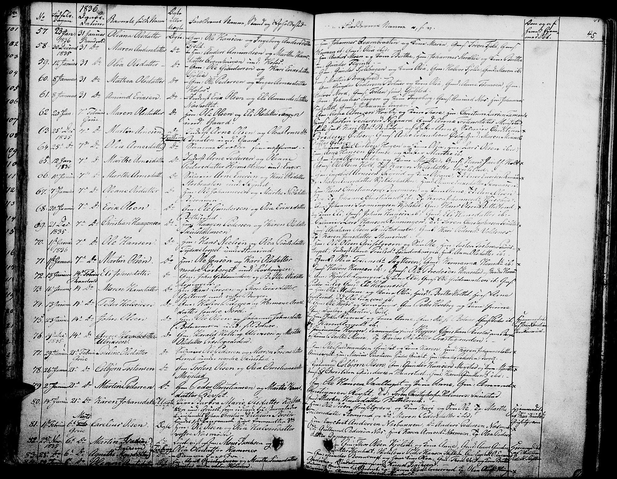 Grue prestekontor, SAH/PREST-036/H/Ha/Haa/L0007: Parish register (official) no. 7, 1830-1847, p. 45