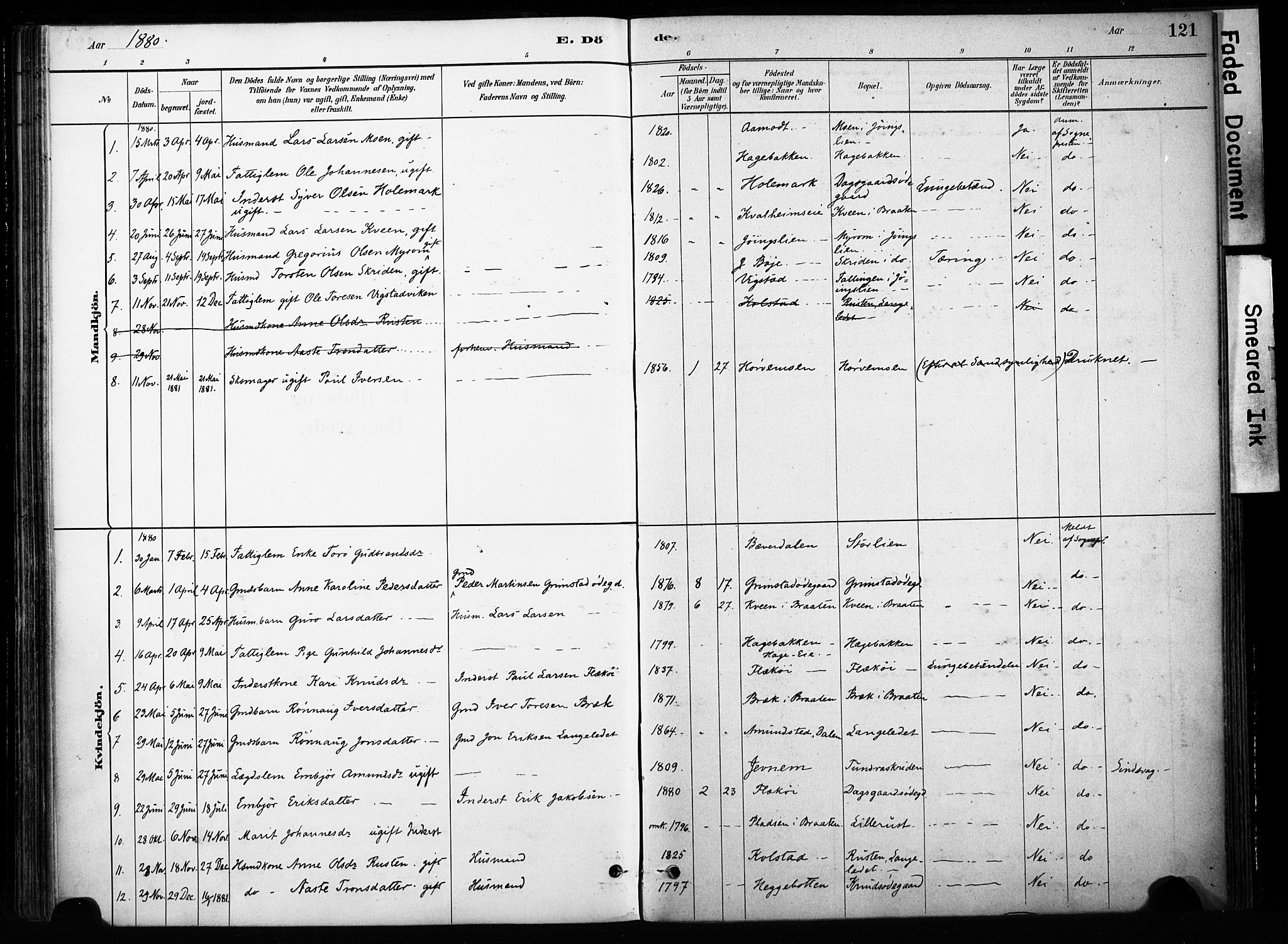 Skjåk prestekontor, SAH/PREST-072/H/Ha/Haa/L0004: Parish register (official) no. 4, 1880-1904, p. 121
