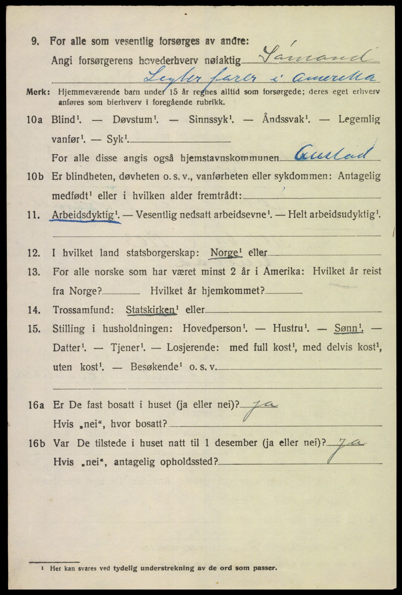 SAK, 1920 census for Austad, 1920, p. 1360