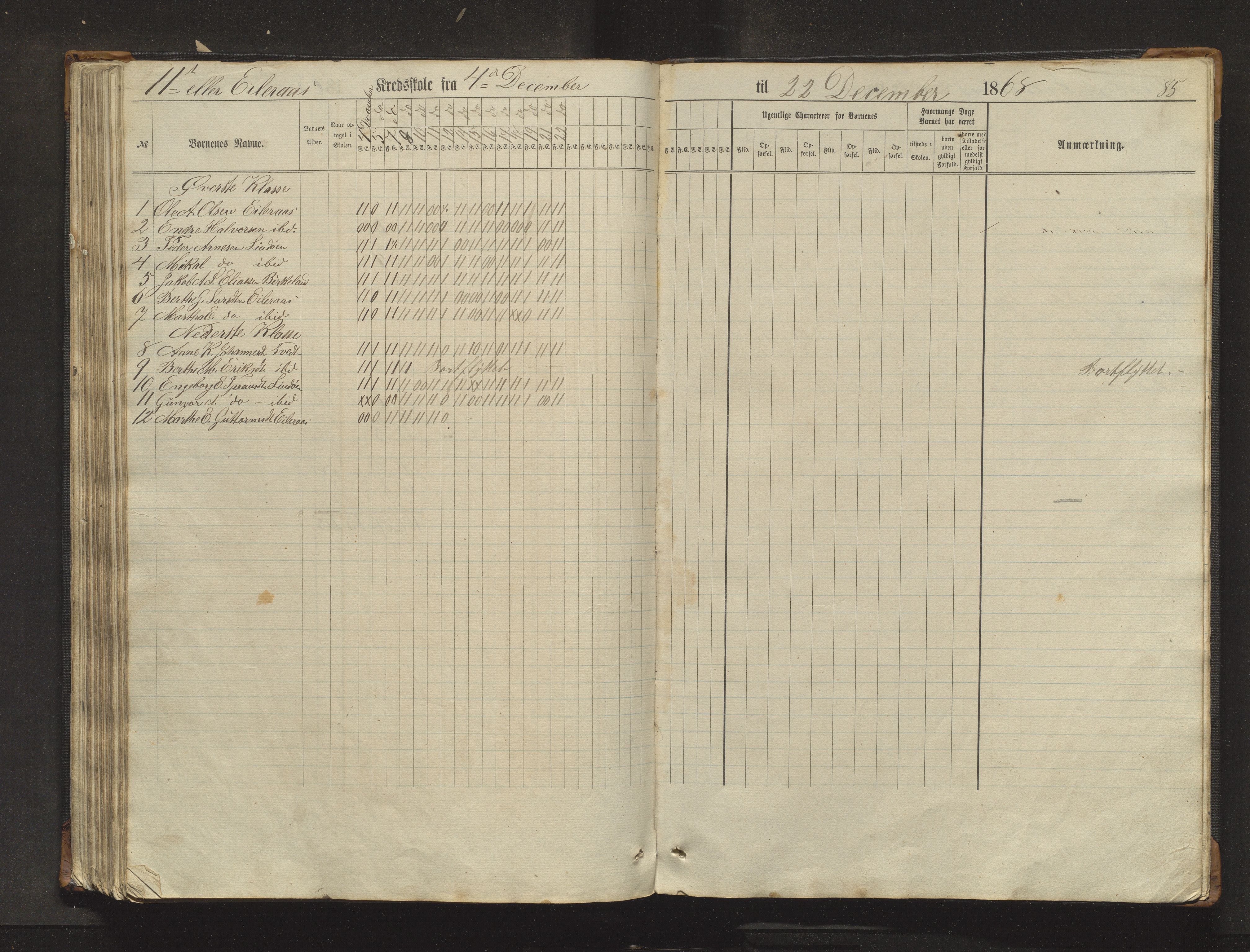 Sveio kommune. Barneskulane, IKAH/1216-231/F/Fa/L0017: Skuleprotokoll for Eilerås, Våge, Nordre Våge og Eilerås krinsskular, 1862-1874, p. 85