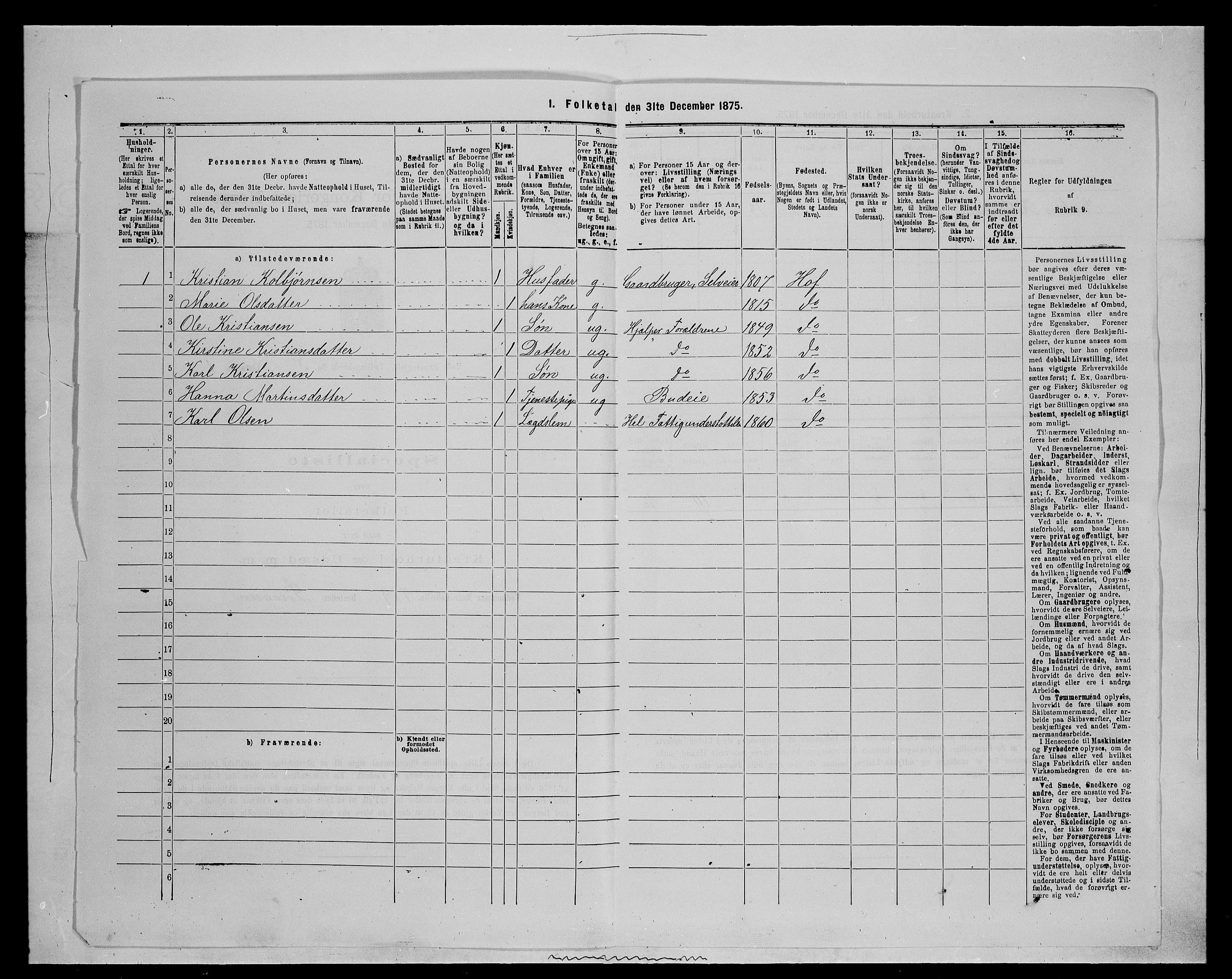 SAH, 1875 census for 0424P Hof, 1875, p. 484