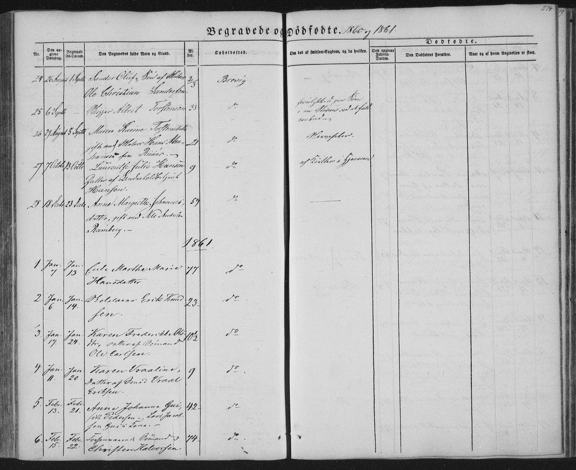 Brevik kirkebøker, SAKO/A-255/F/Fa/L0005: Parish register (official) no. 5, 1847-1865, p. 274