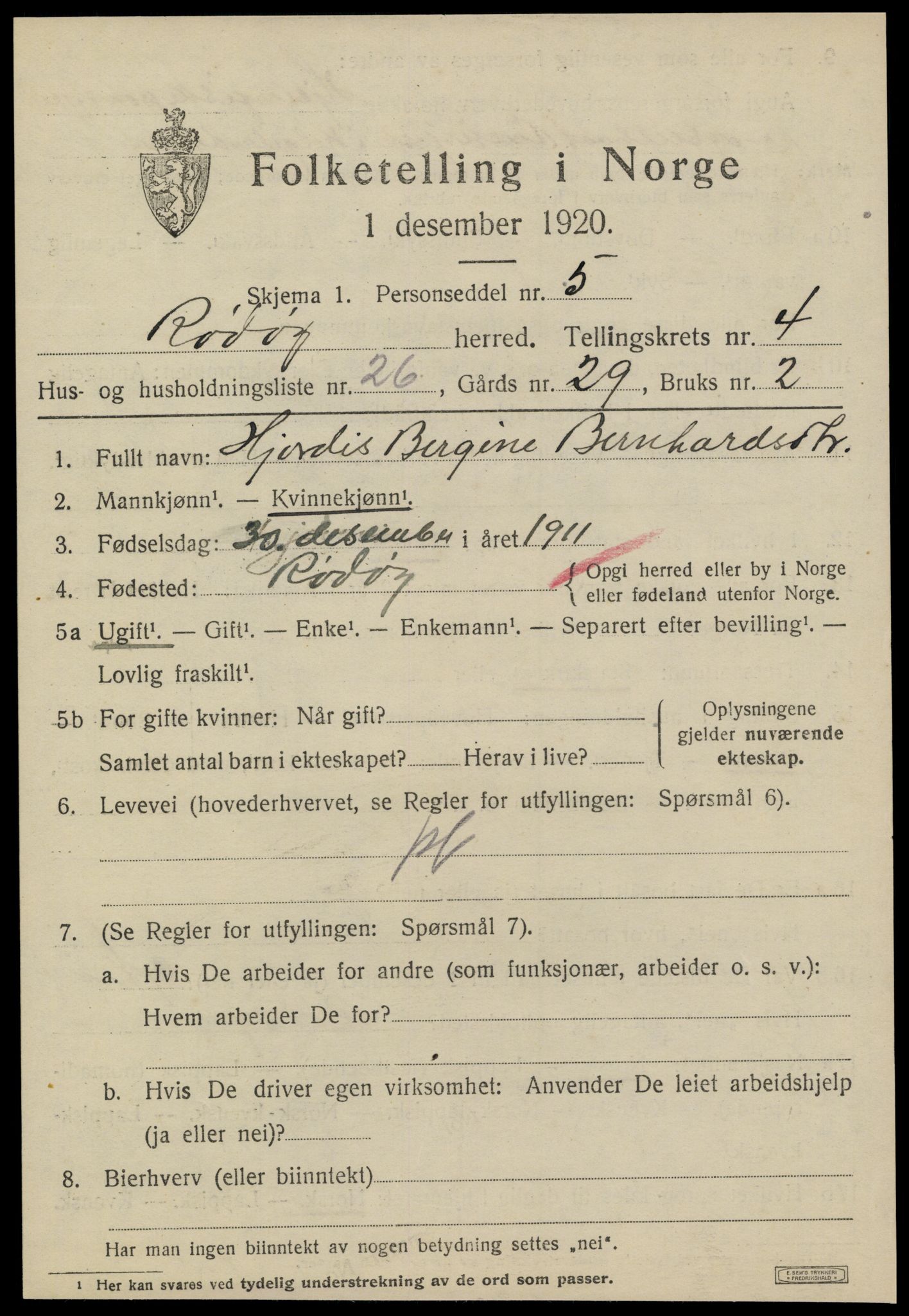 SAT, 1920 census for Rødøy, 1920, p. 2938