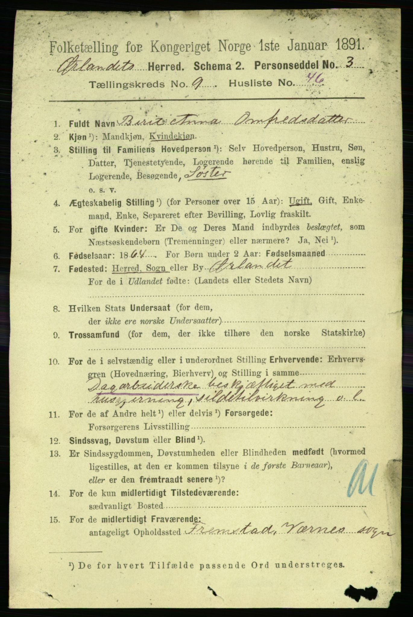 RA, 1891 census for 1621 Ørland, 1891, p. 4100