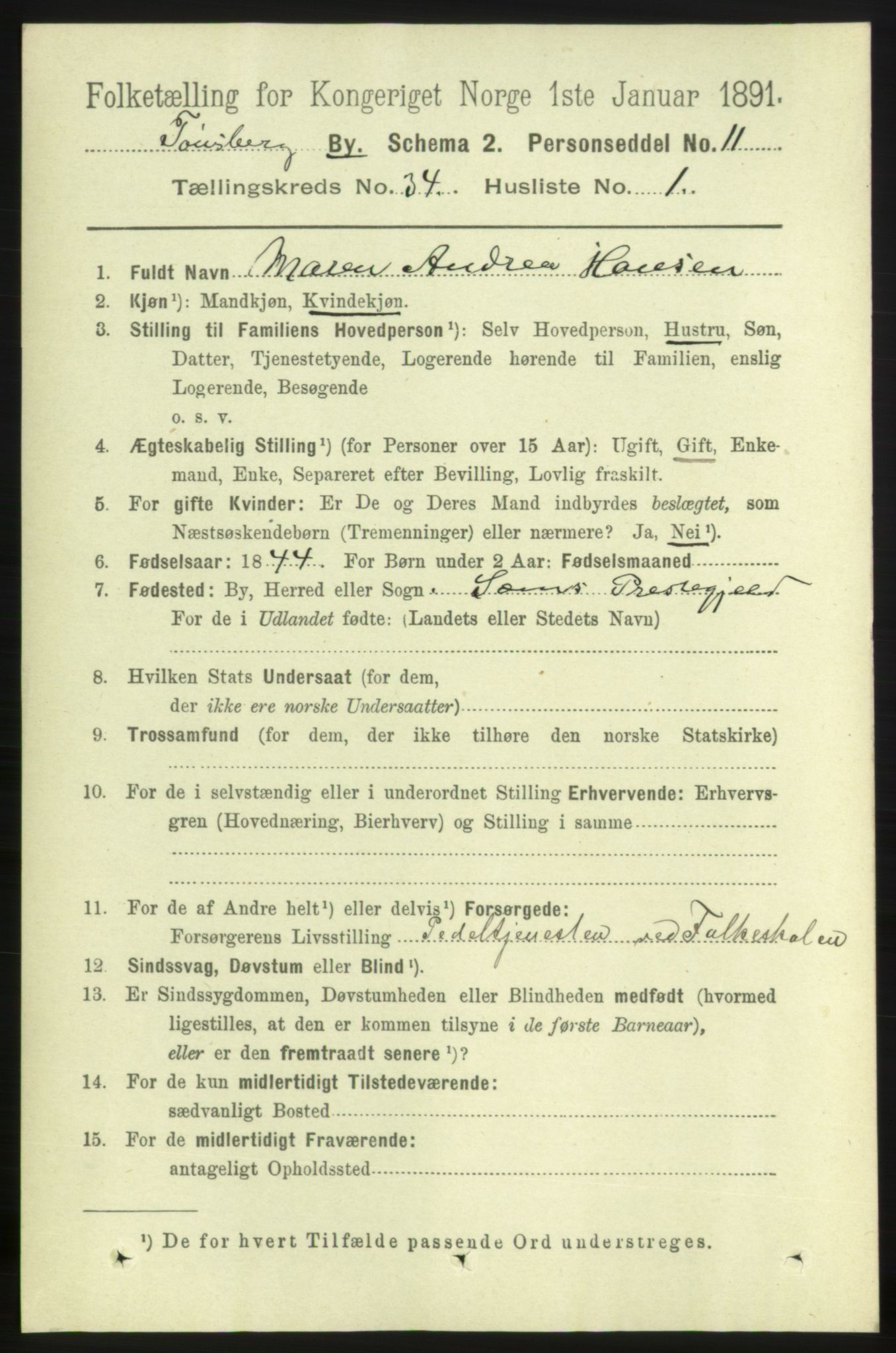 RA, 1891 census for 0705 Tønsberg, 1891, p. 7671