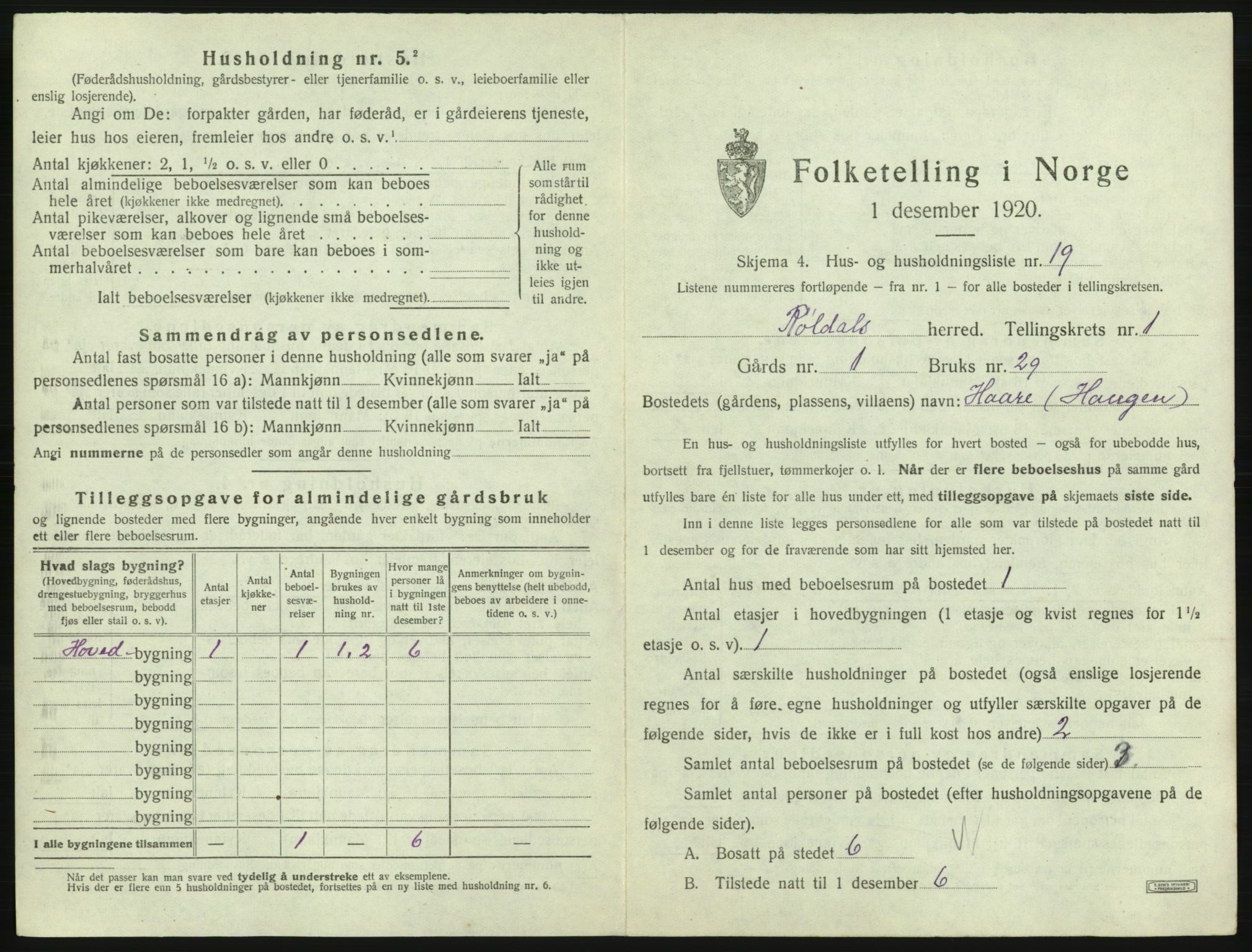 SAB, 1920 census for Røldal, 1920, p. 51
