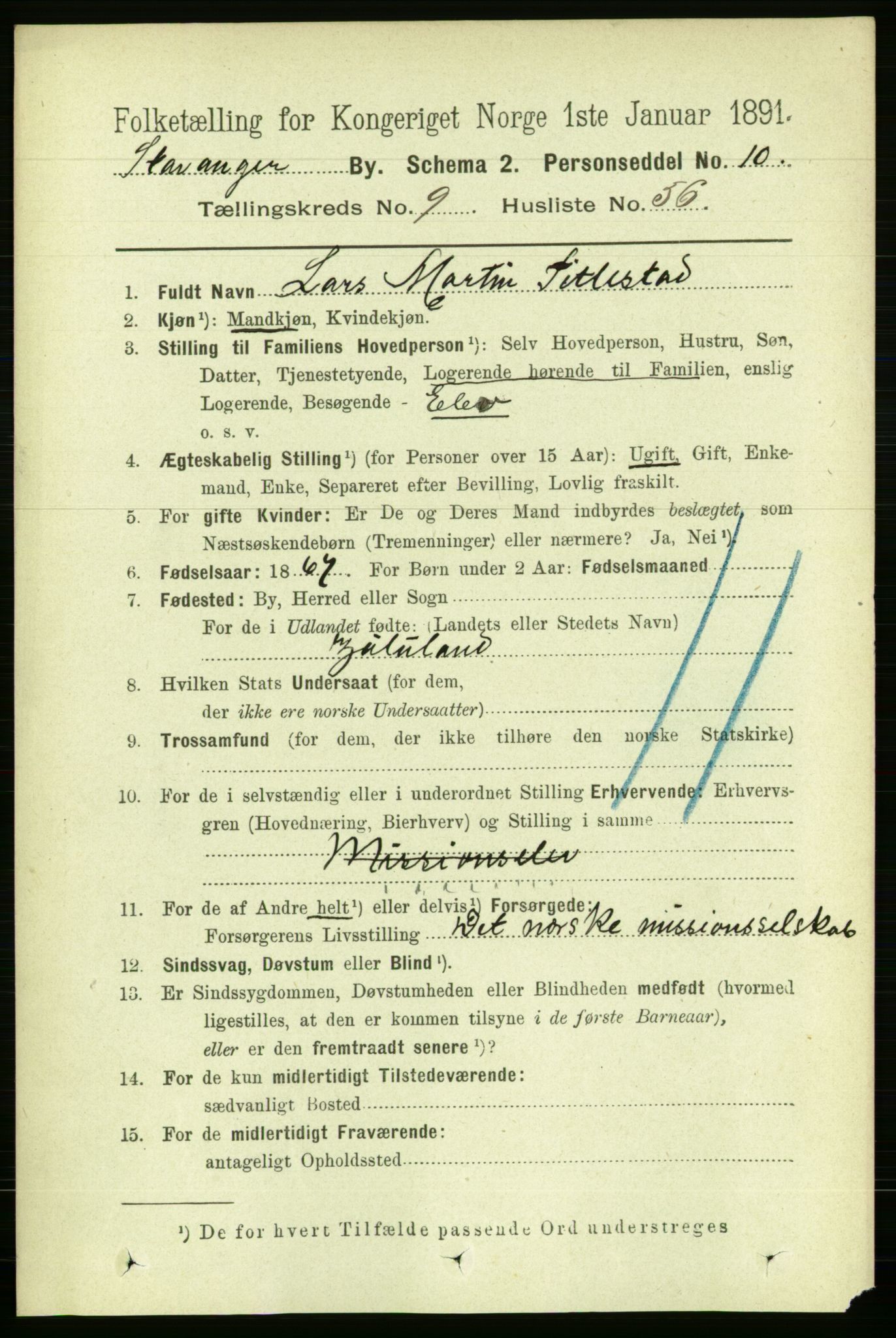 RA, 1891 census for 1103 Stavanger, 1891, p. 13196