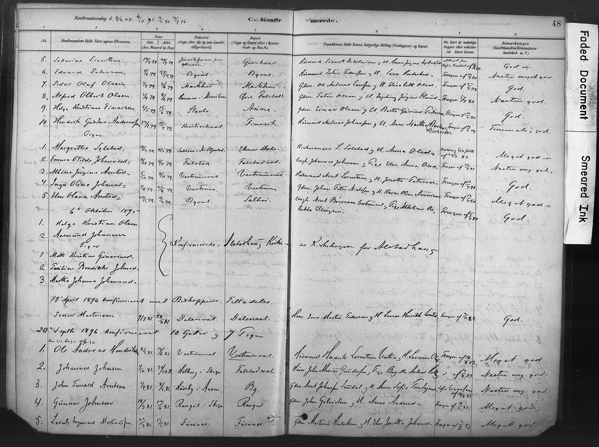 Ministerialprotokoller, klokkerbøker og fødselsregistre - Nord-Trøndelag, AV/SAT-A-1458/719/L0178: Parish register (official) no. 719A01, 1878-1900, p. 48