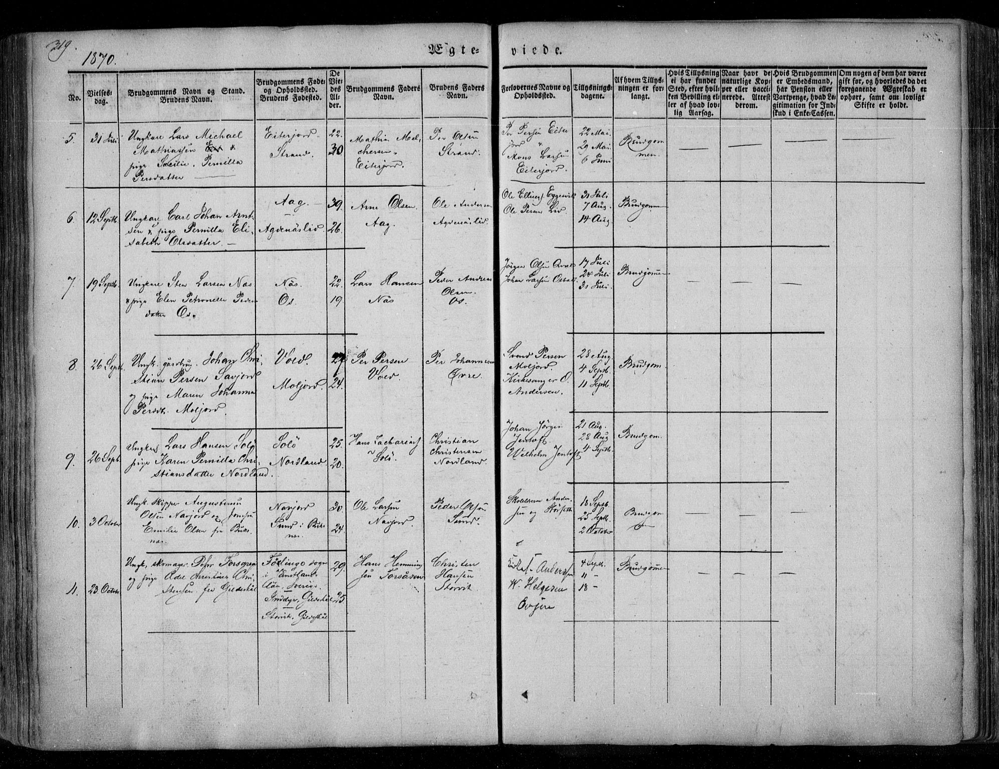 Ministerialprotokoller, klokkerbøker og fødselsregistre - Nordland, AV/SAT-A-1459/846/L0644: Parish register (official) no. 846A02, 1837-1872, p. 319