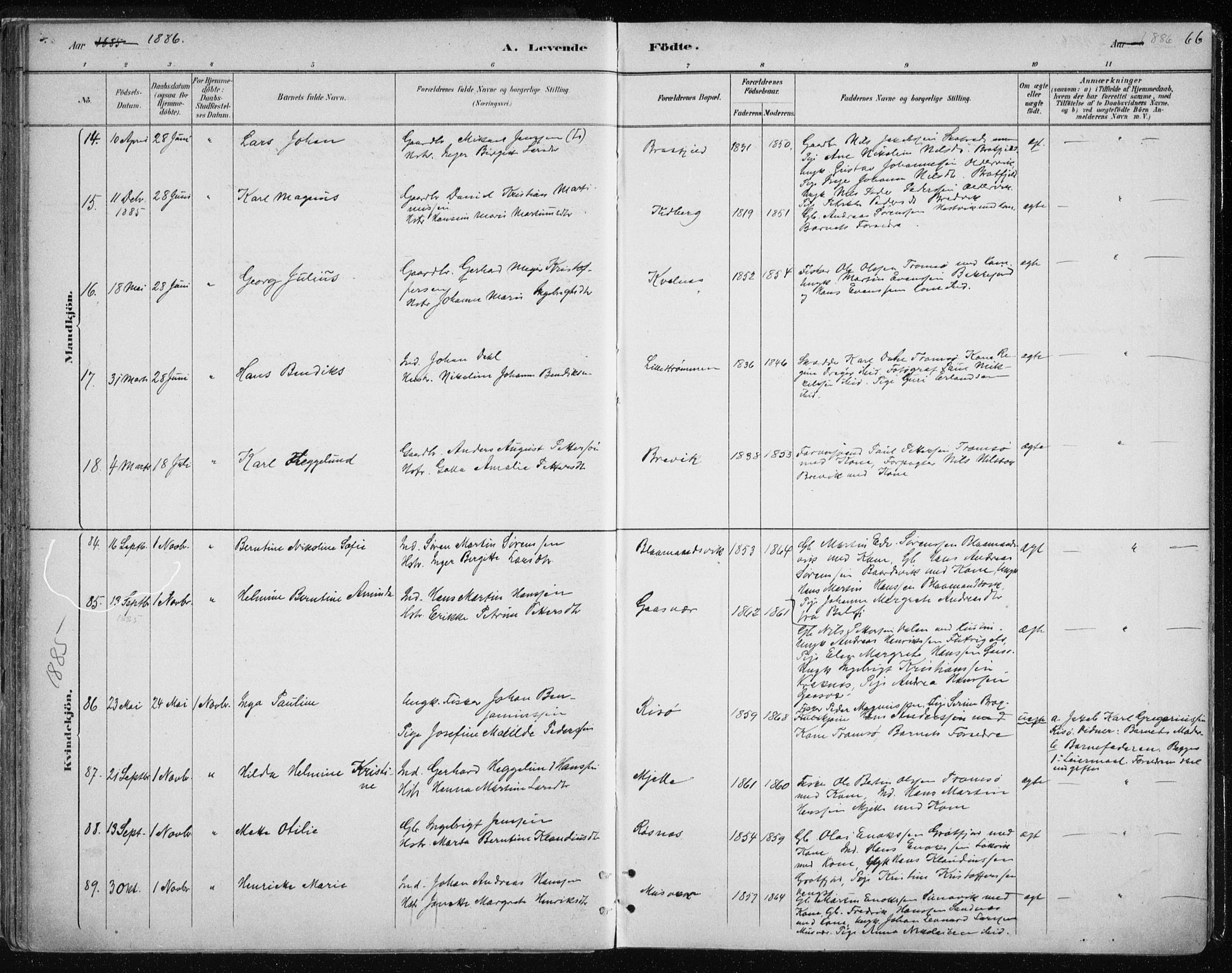 Tromsøysund sokneprestkontor, AV/SATØ-S-1304/G/Ga/L0004kirke: Parish register (official) no. 4, 1880-1888, p. 66