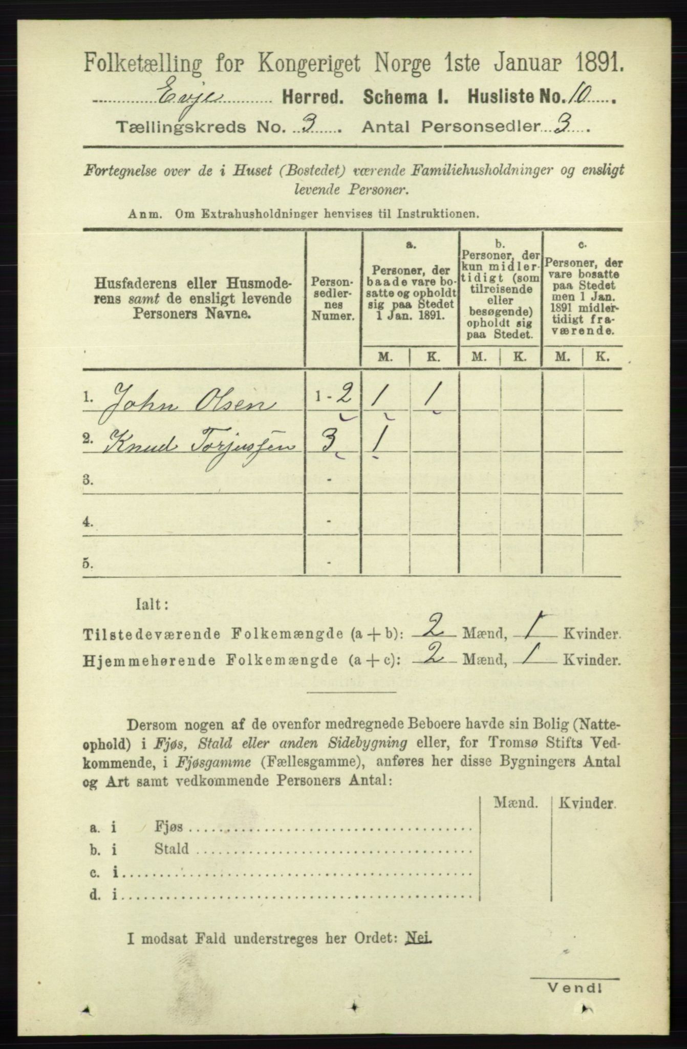 RA, 1891 census for 0937 Evje, 1891, p. 625