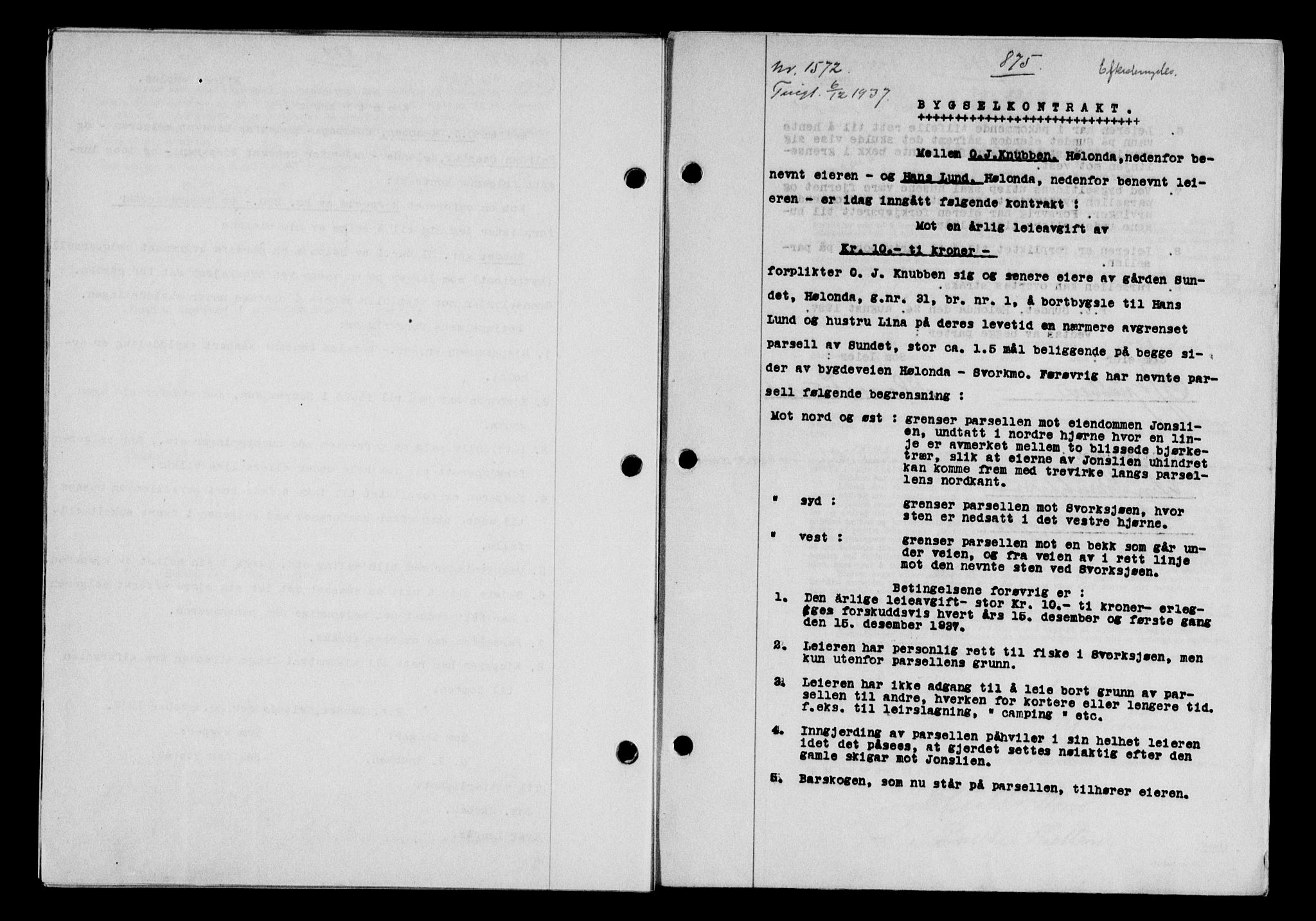 Gauldal sorenskriveri, SAT/A-0014/1/2/2C/L0048: Mortgage book no. 51-52, 1937-1938, p. 875, Diary no: : 1572/1937