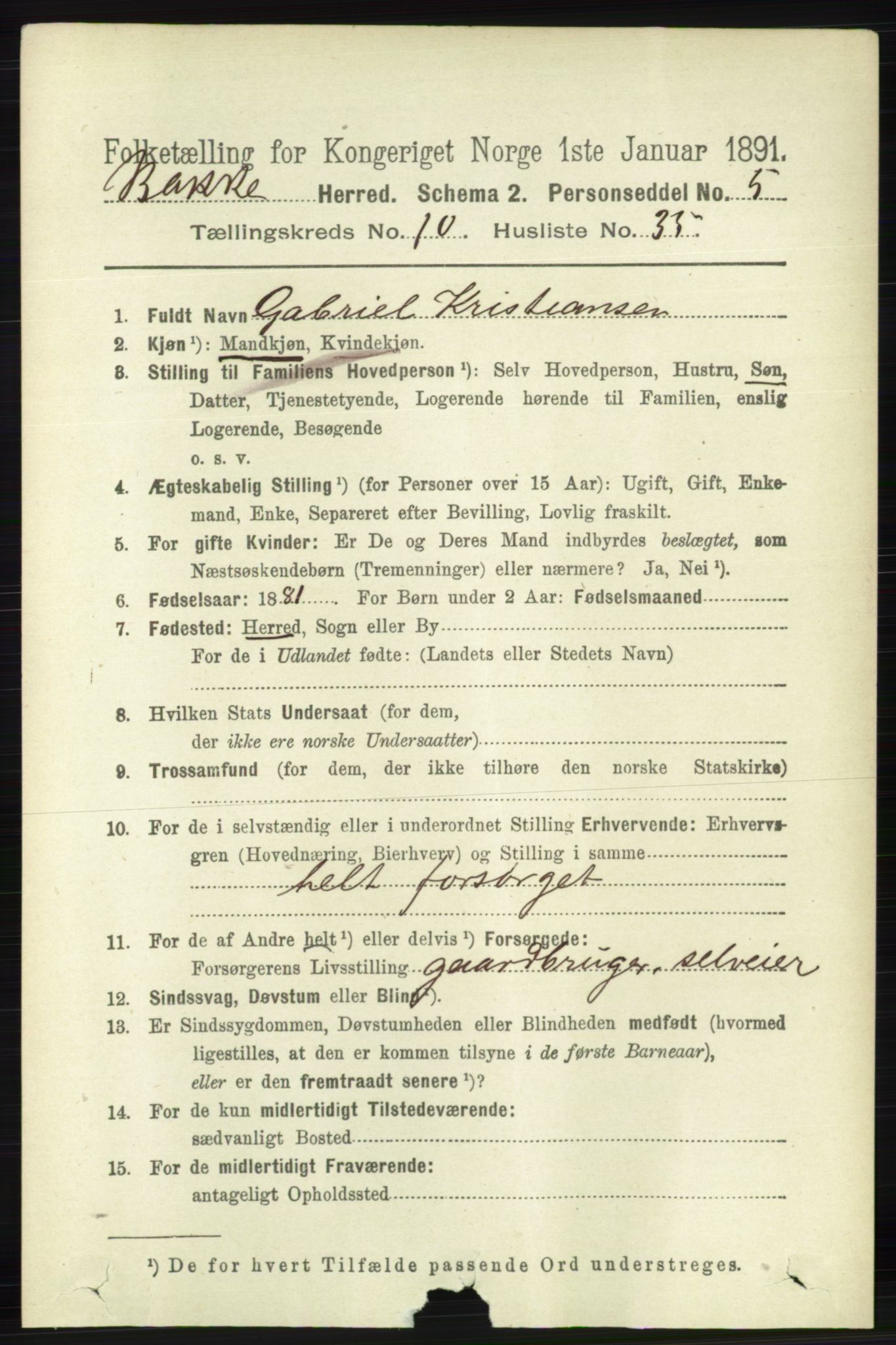 RA, 1891 census for 1045 Bakke, 1891, p. 2198