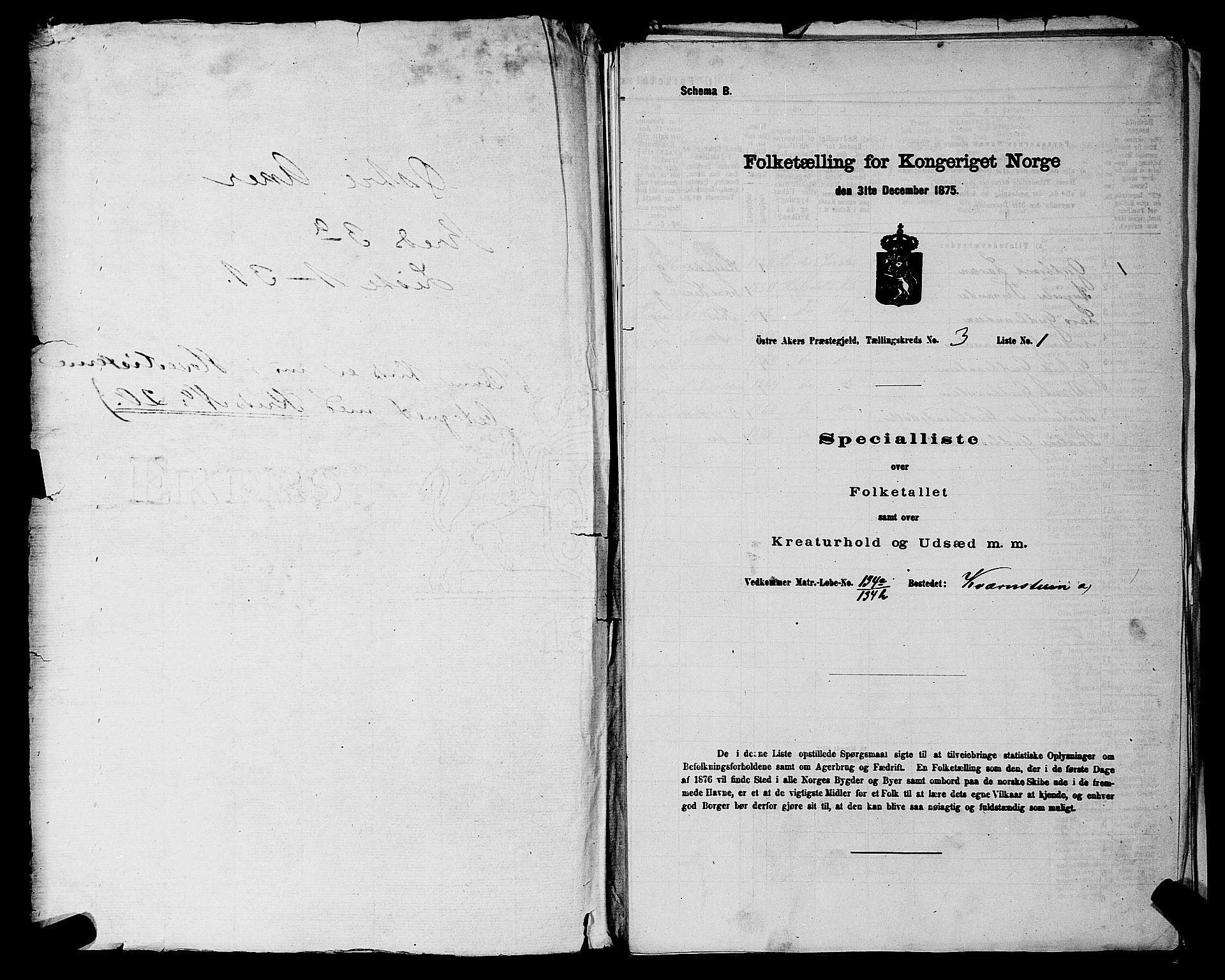 RA, 1875 census for 0218bP Østre Aker, 1875, p. 1012