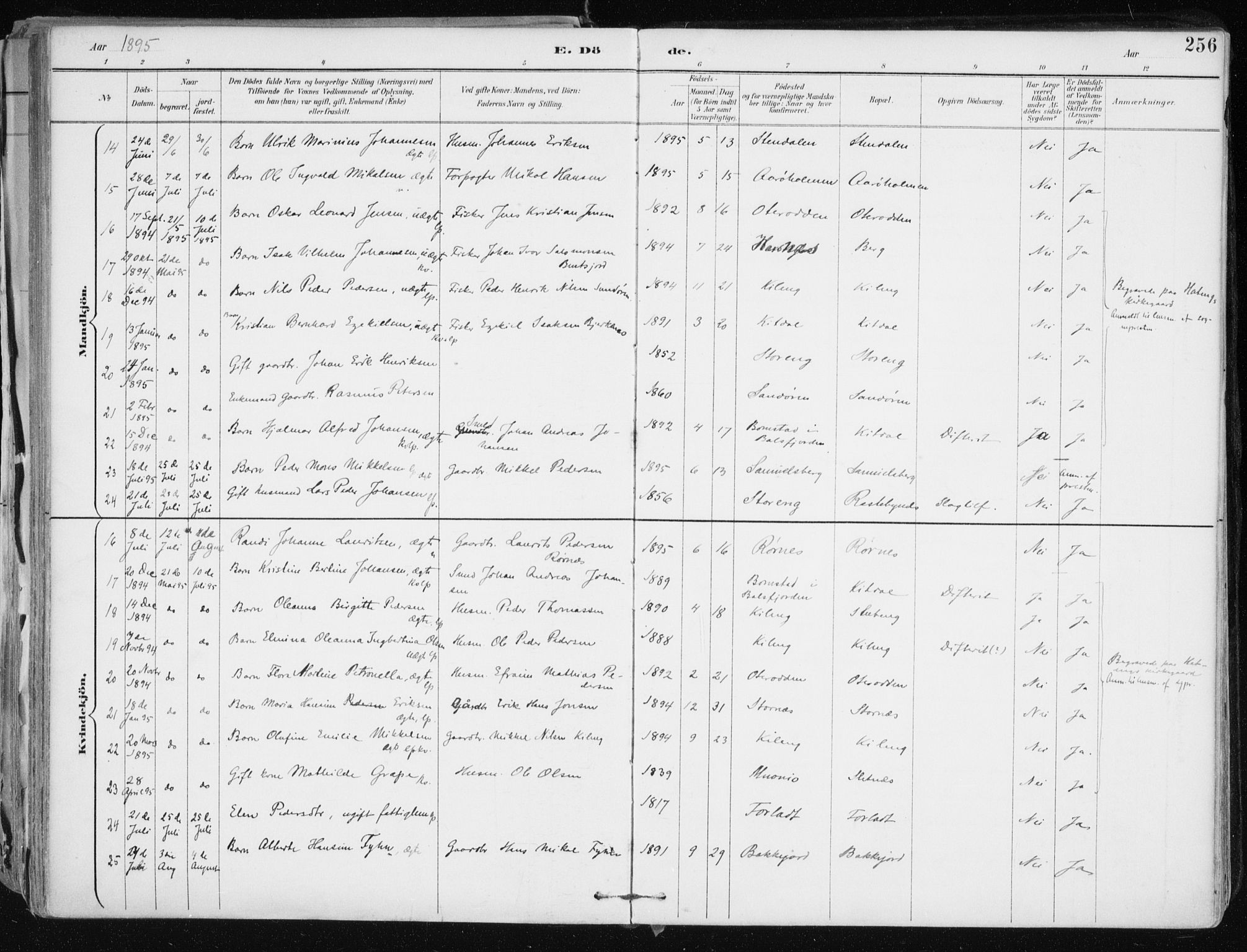 Lyngen sokneprestembete, AV/SATØ-S-1289/H/He/Hea/L0008kirke: Parish register (official) no. 8, 1891-1902, p. 256