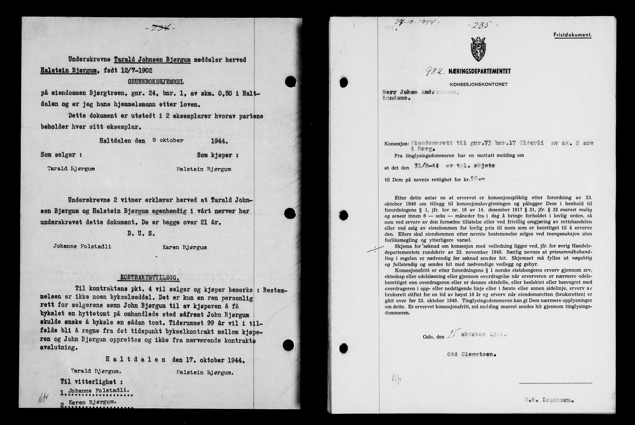Gauldal sorenskriveri, SAT/A-0014/1/2/2C/L0058: Mortgage book no. 63, 1944-1945, Diary no: : 982/1944